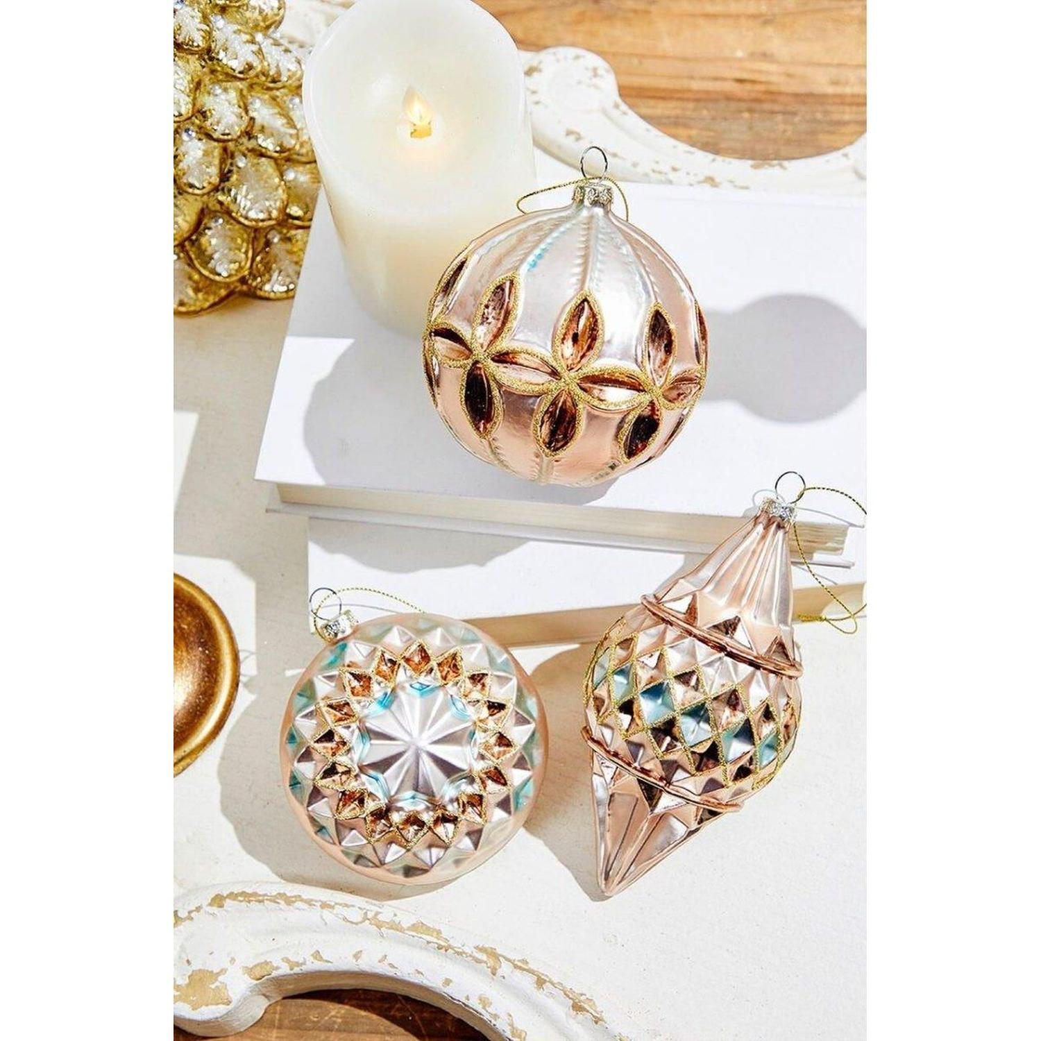 Shop For Reflector Pattern Champagne and Gold Glass Ornaments