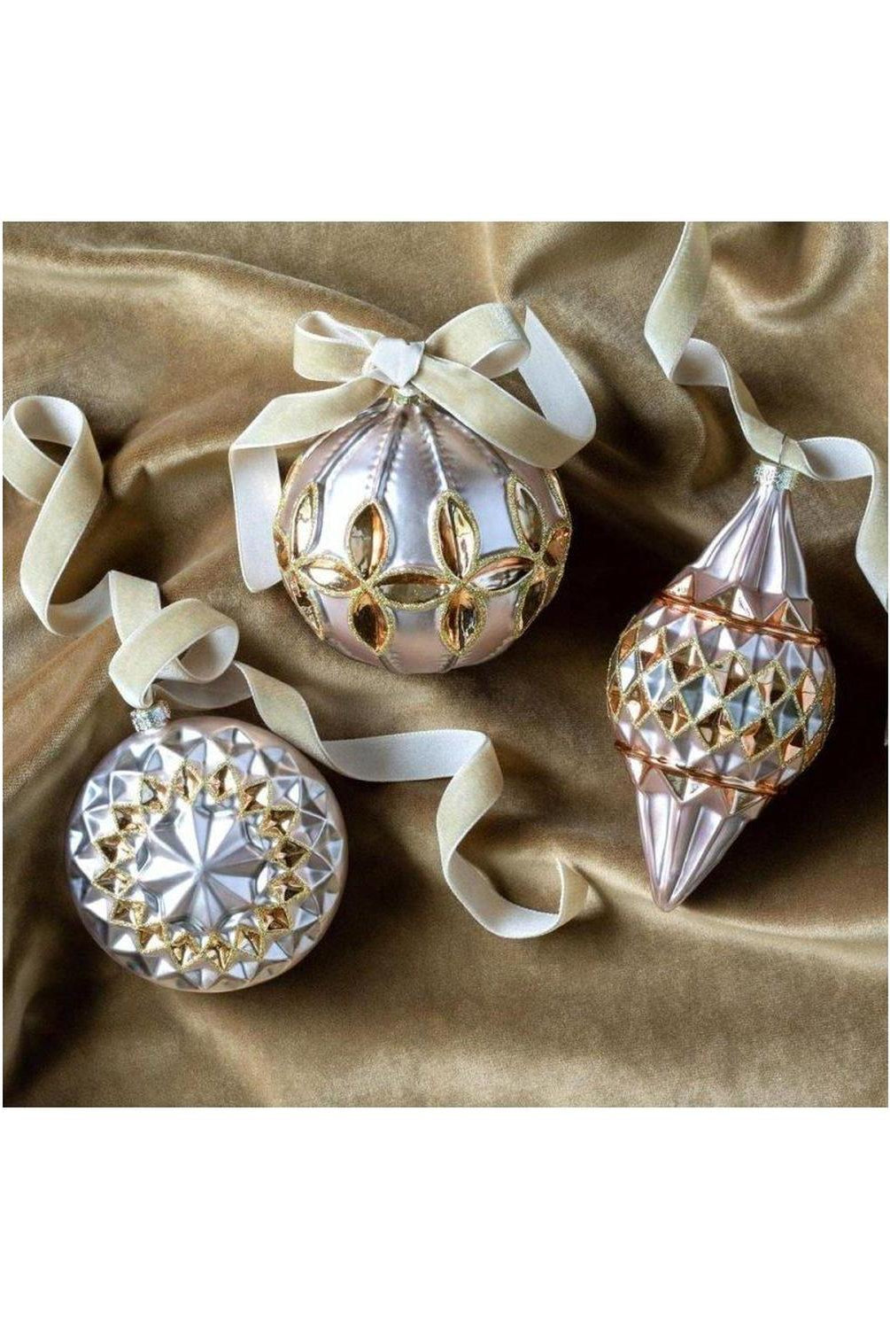 Shop For Reflector Pattern Champagne and Gold Glass Ornaments