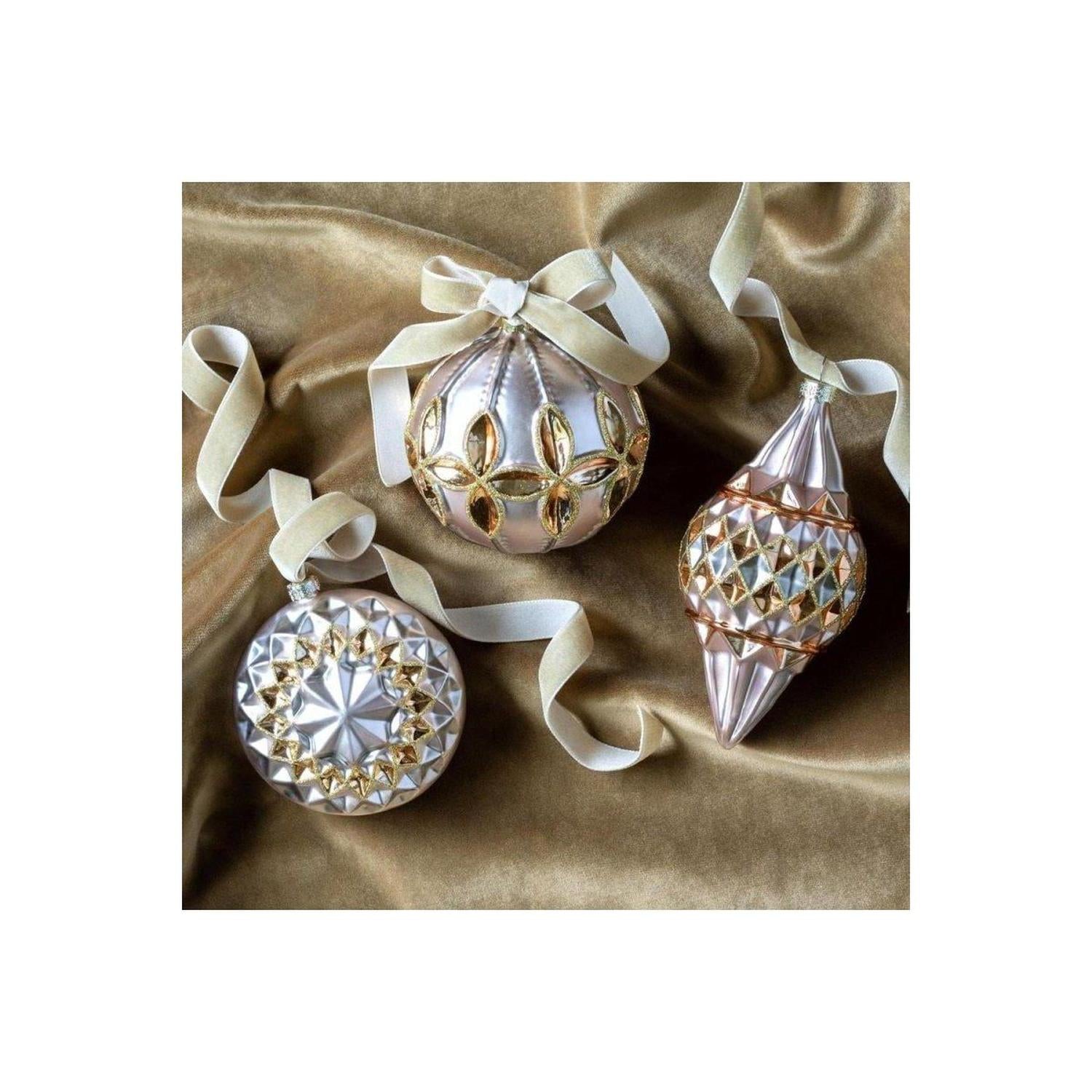 Shop For Reflector Pattern Champagne and Gold Glass Ornaments