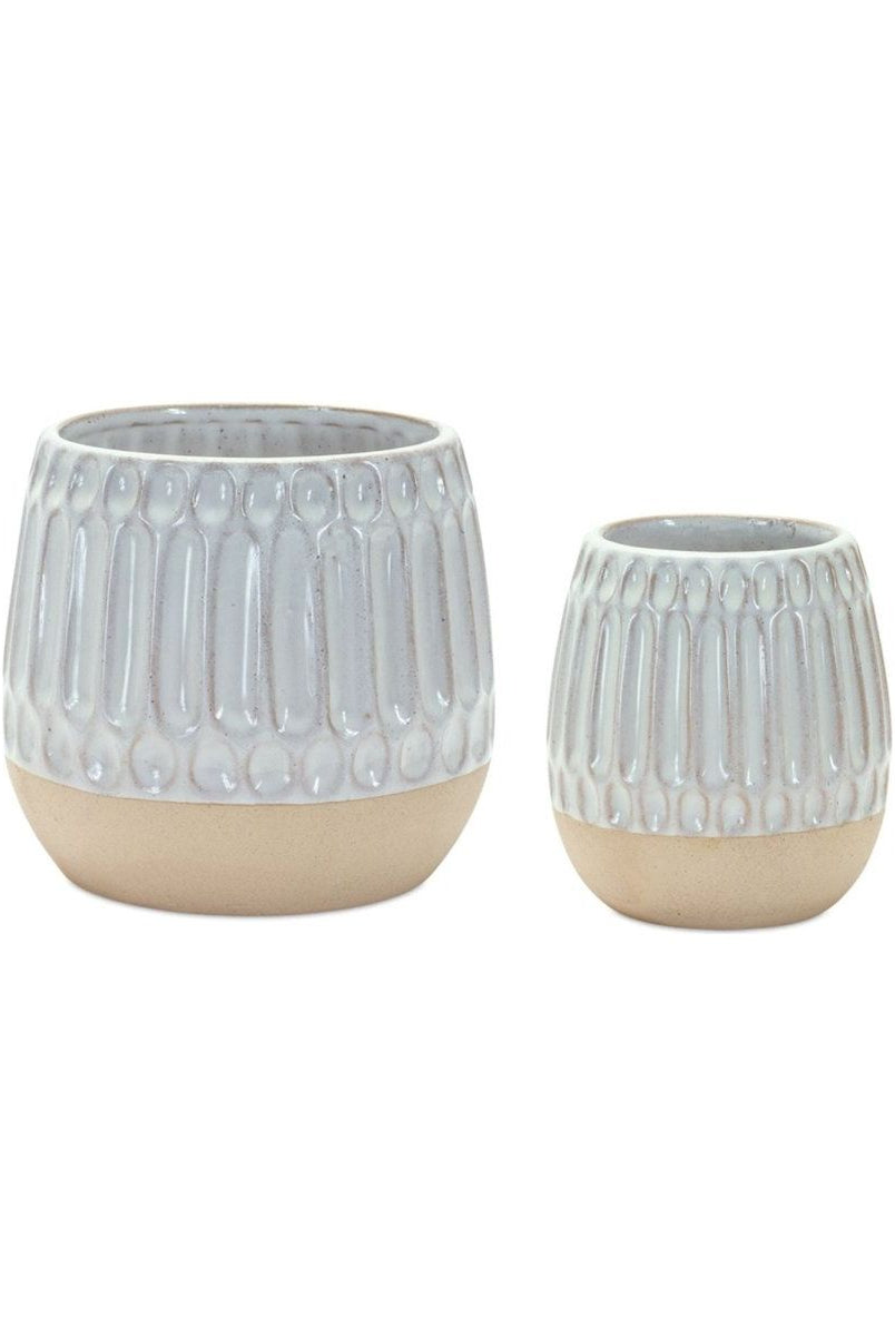 Shop For Ribbed Porcelain Vase with Two Tone Design (Set of 2) at Michelle's aDOORable Creations