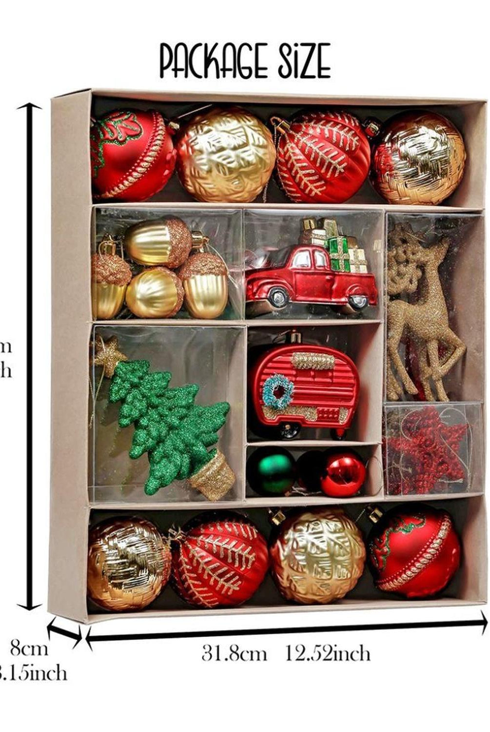 Rustic Christmas Ornament Bauble, 60 Piece Set