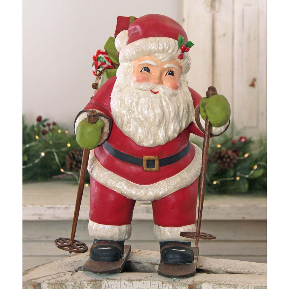 Santa Delivery on Skis Christmas Figurine