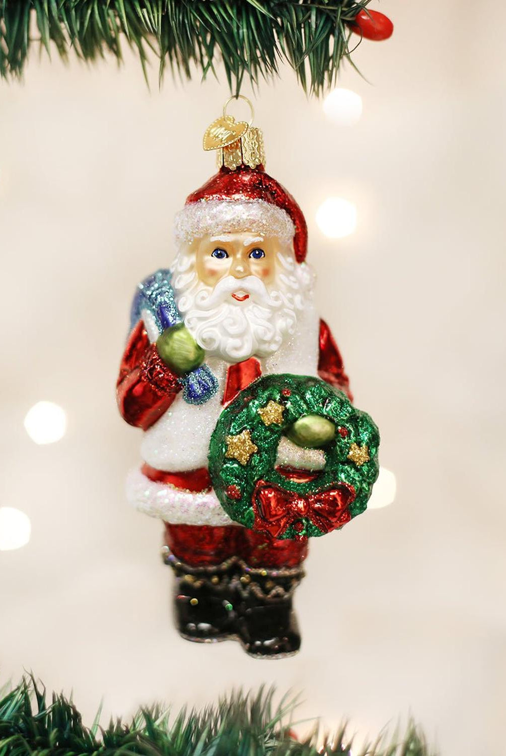 Santa With Wreath Ornament