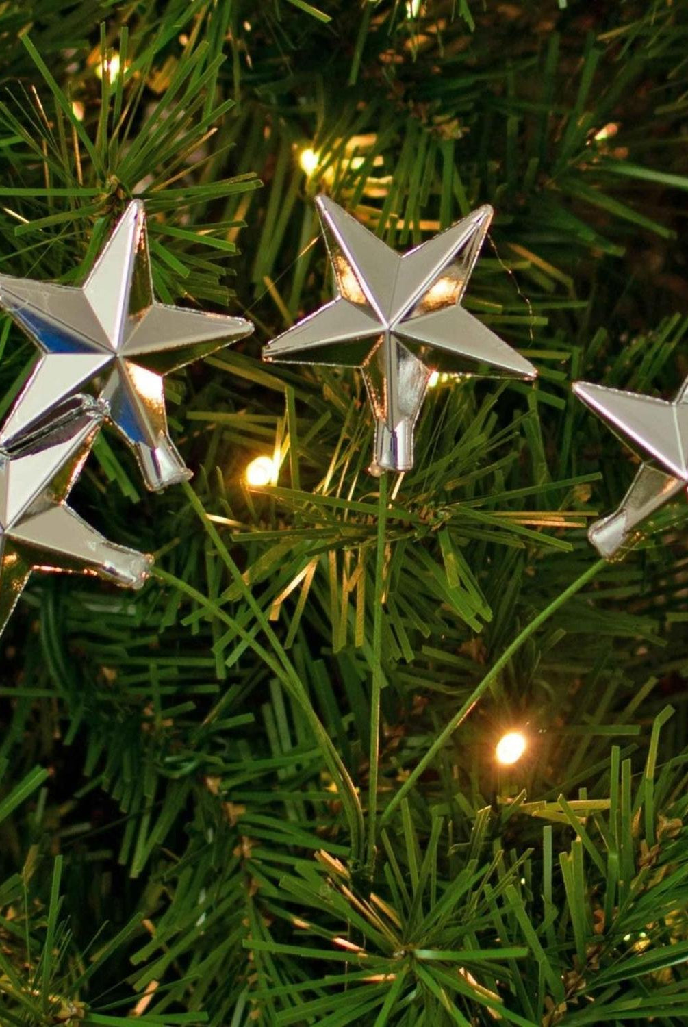 Silver Star Pick Ornaments, Set of 24