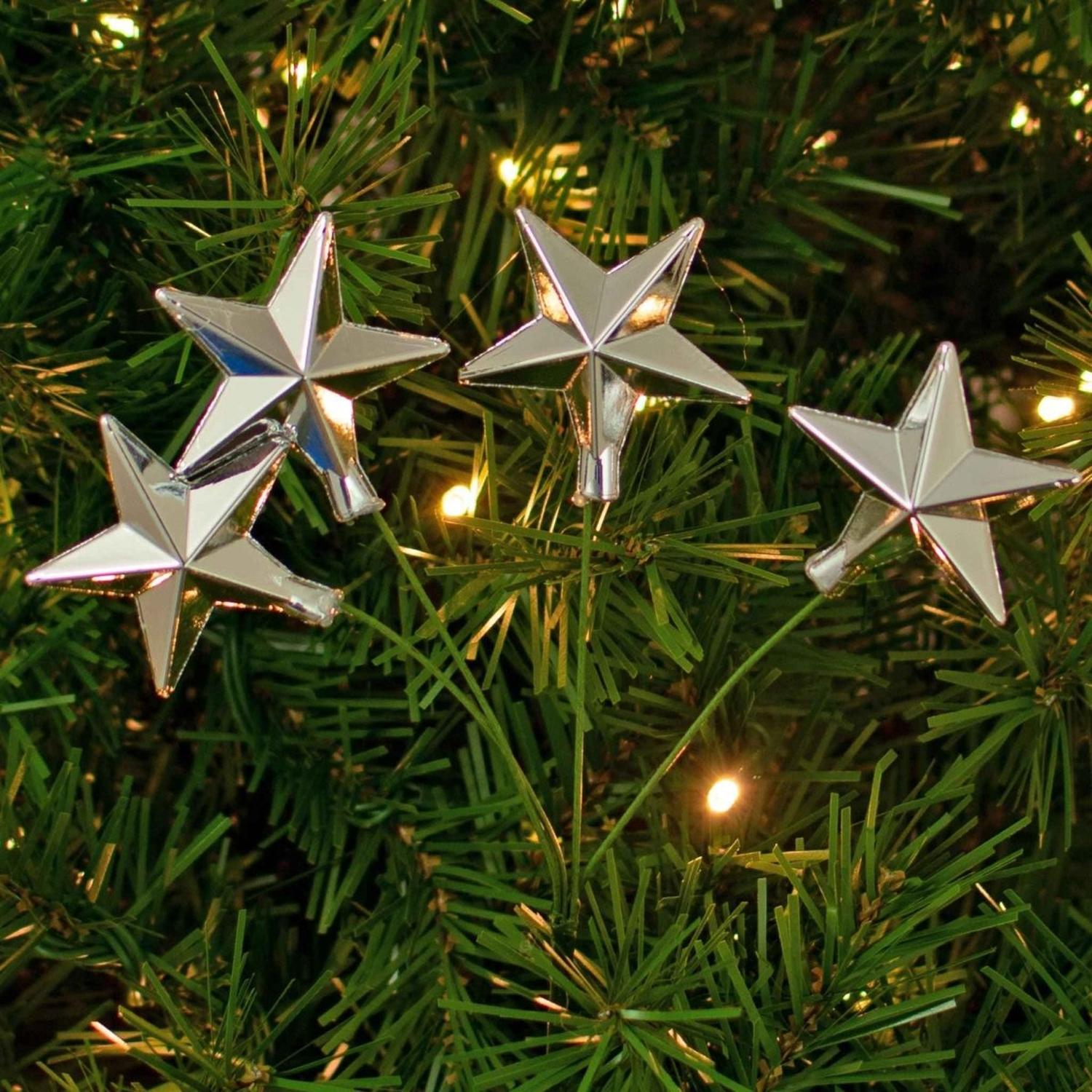 Silver Star Pick Ornaments, Set of 24