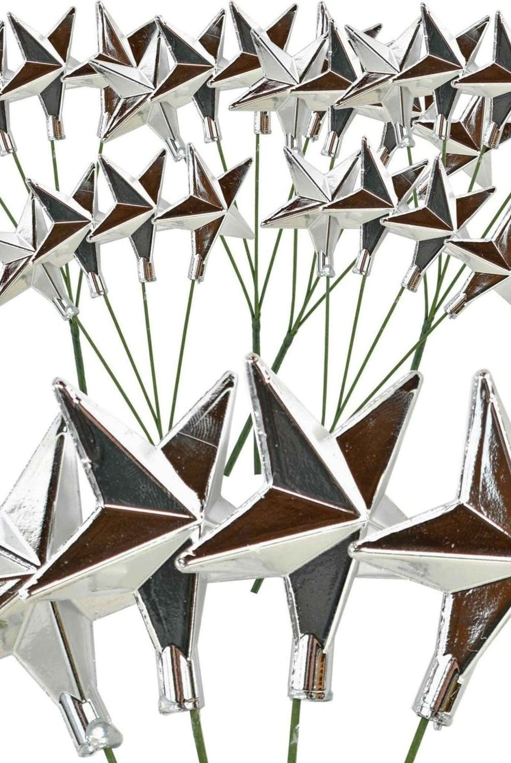 Silver Star Pick Ornaments, Set of 24