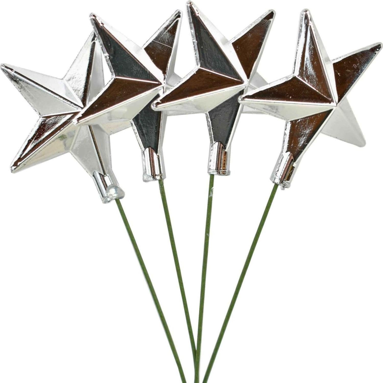 Silver Star Pick Ornaments, Set of 24