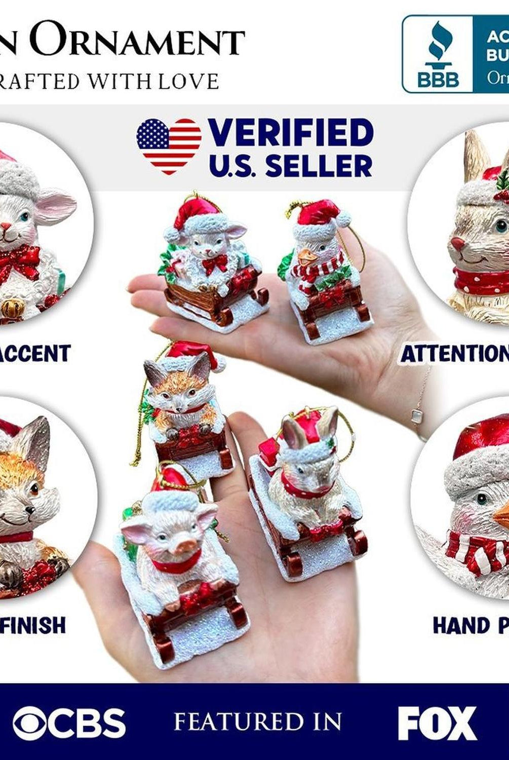 Sleigh-Borne Animal Ornaments, Set of 5