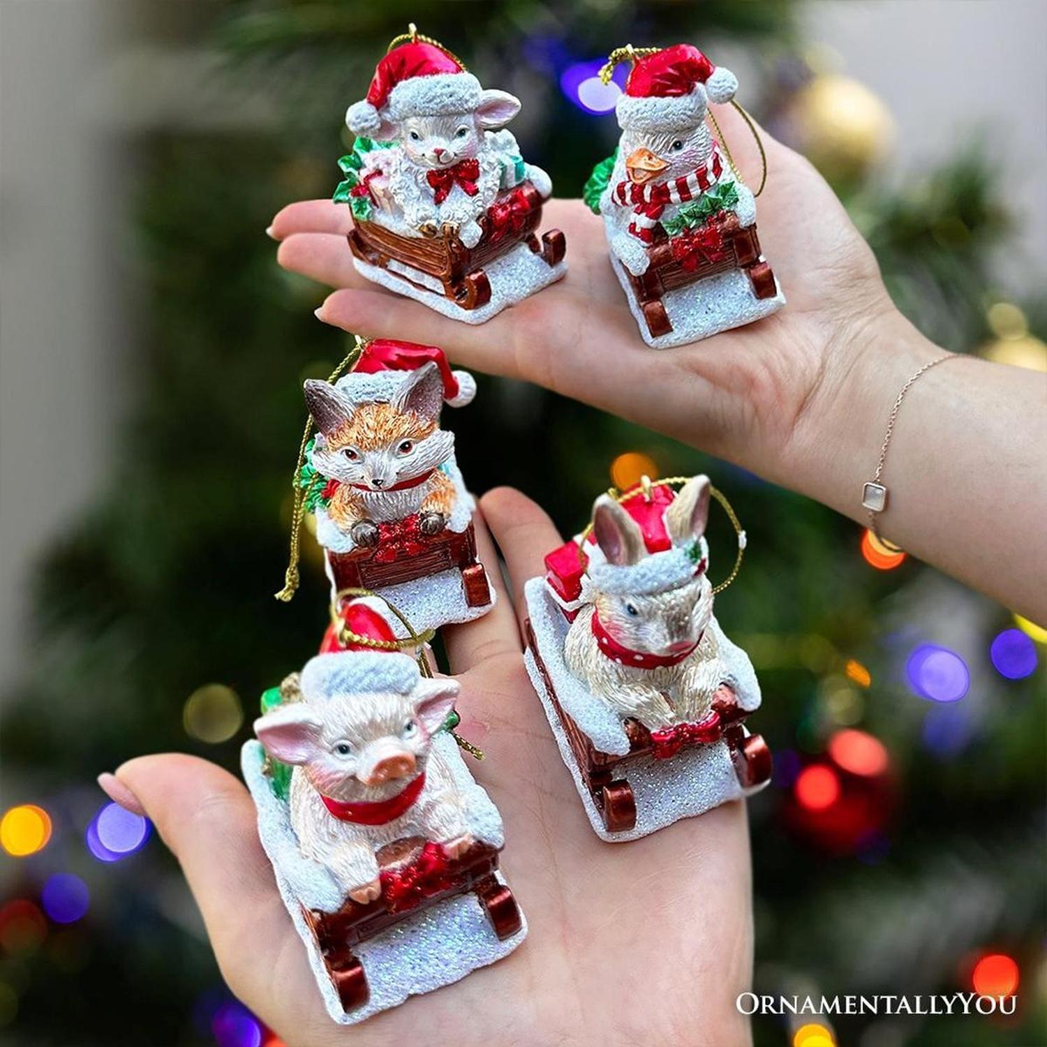 Sleigh-Borne Animal Ornaments, Set of 5