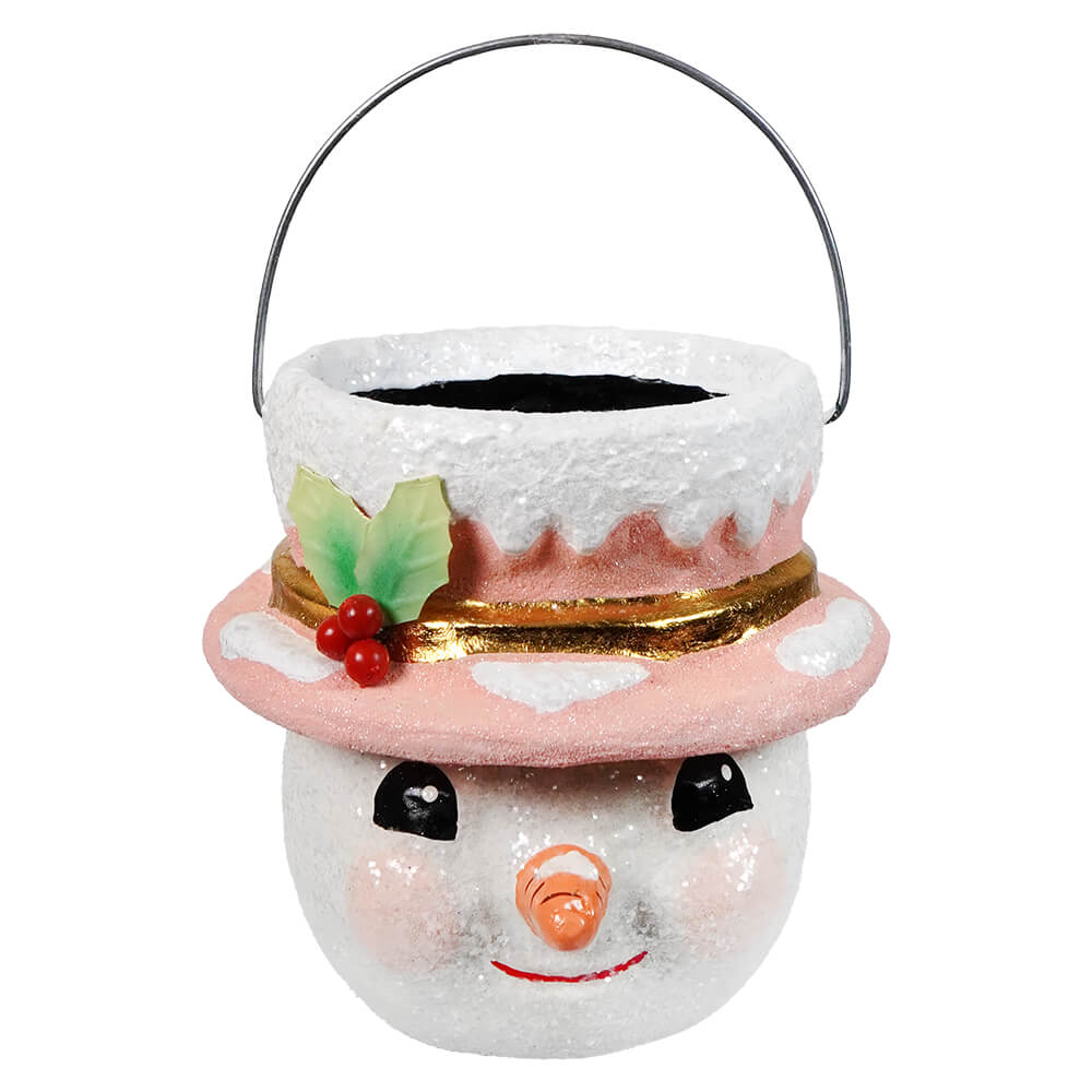 Small Pastel Holly Hat Snowman Bucket
