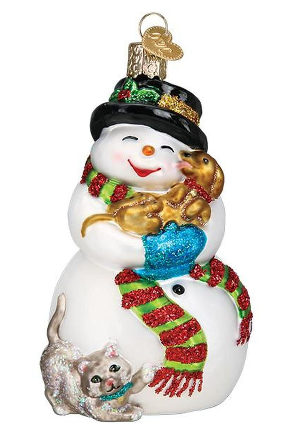 Snowman With Playful Pets