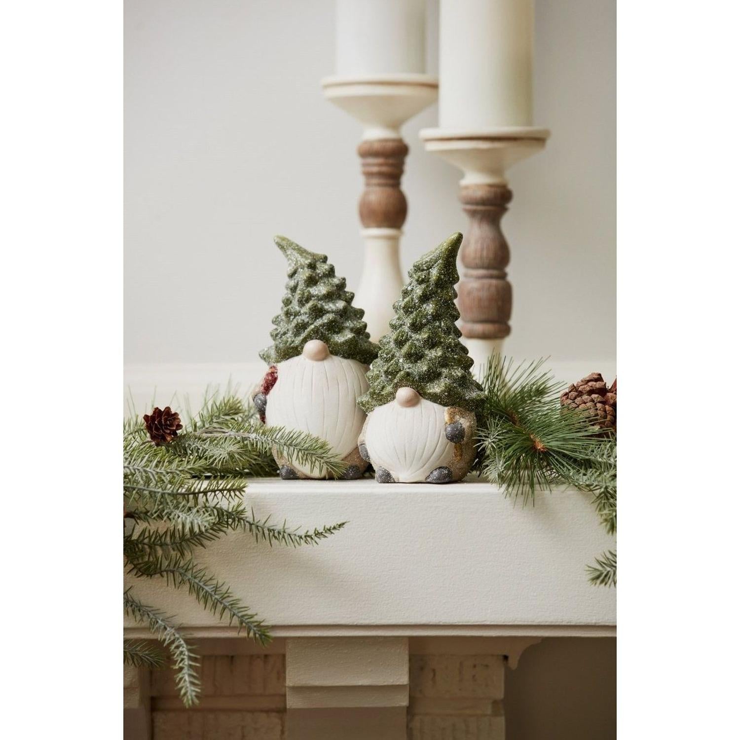 Terra Cotta Gnome Figurine with Pine Tree Hat (Set of 2)