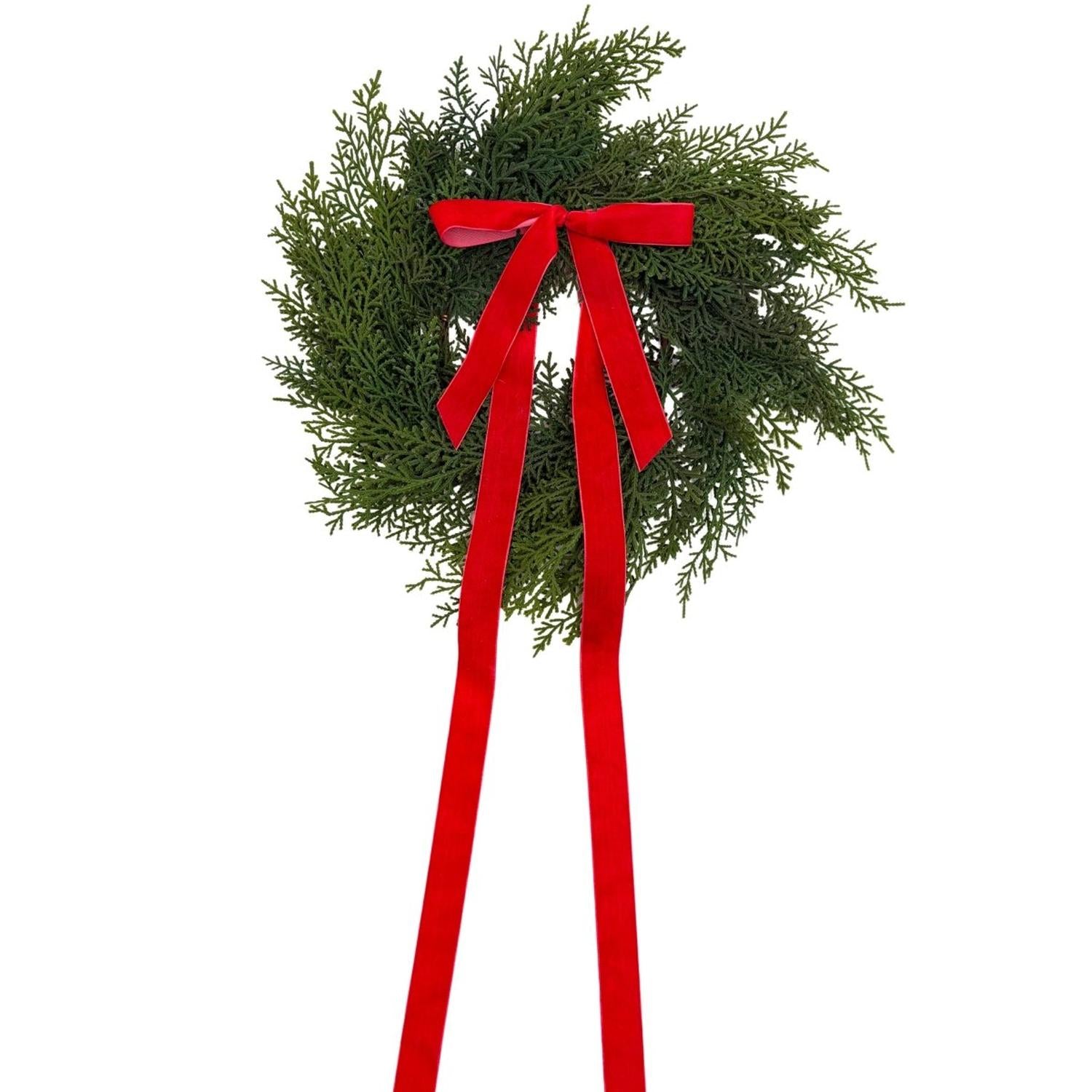 Traditional Red Mini Cedar Cabinet Wreaths with Ribbon