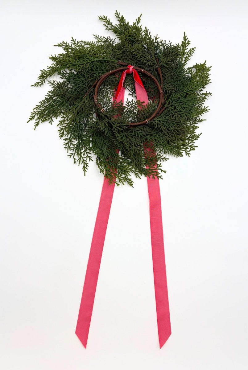 Shop For Traditional Red Mini Cedar Cabinet Wreaths with Ribbon