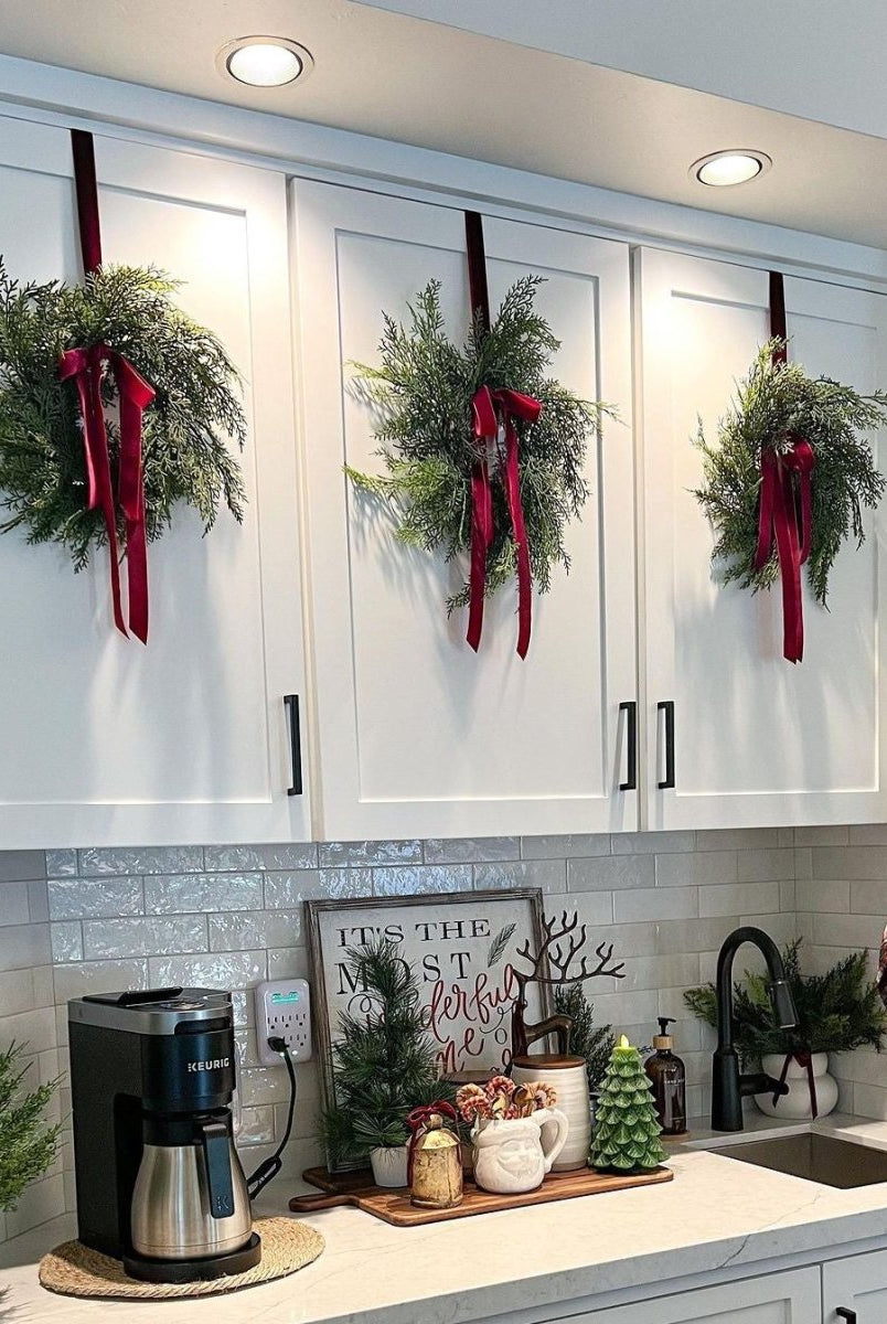 Shop For Traditional Red Mini Cedar Cabinet Wreaths with Ribbon