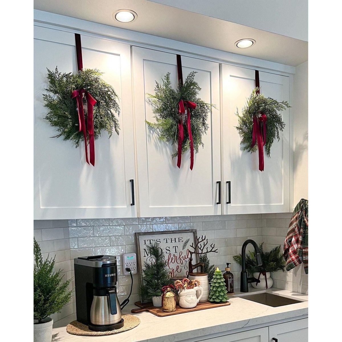 Shop For Traditional Red Mini Cedar Cabinet Wreaths with Ribbon