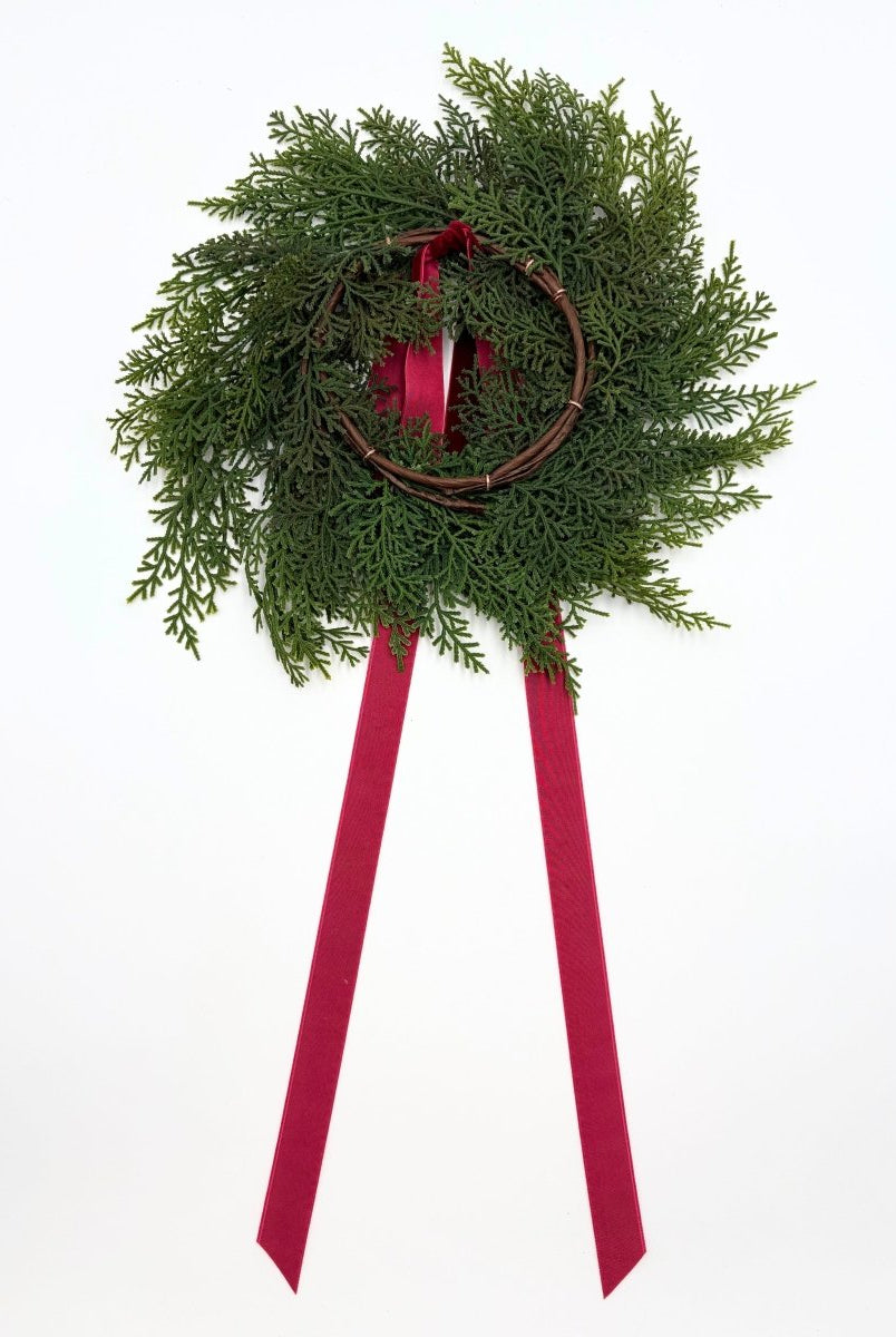 Shop For Traditional Red Mini Cedar Cabinet Wreaths with Ribbon