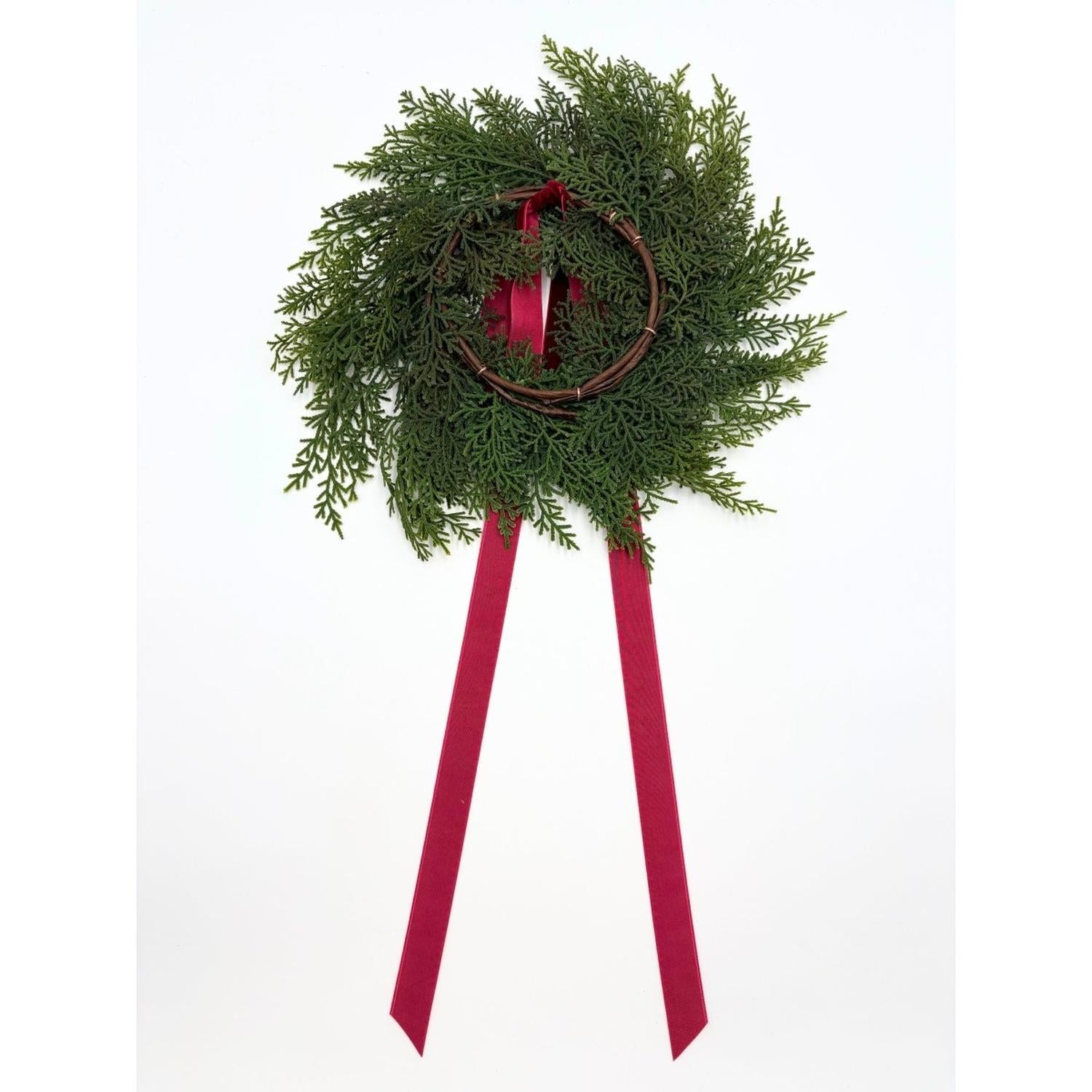 Traditional Red Mini Cedar Cabinet Wreaths with Ribbon