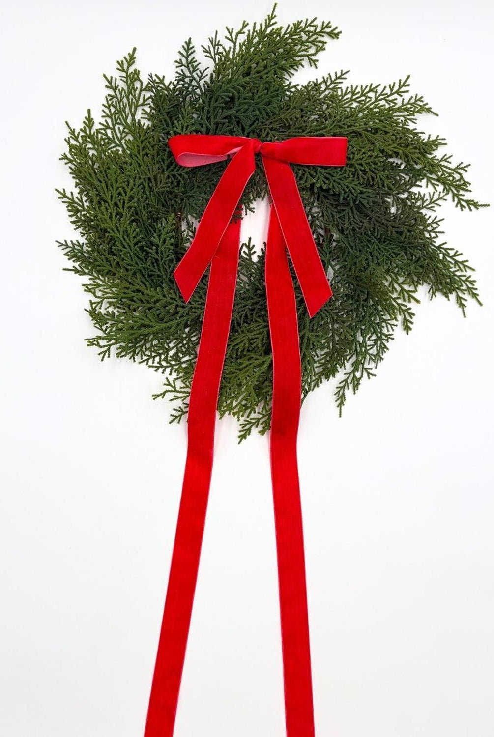 Traditional Red Mini Cedar Cabinet Wreaths with Ribbon