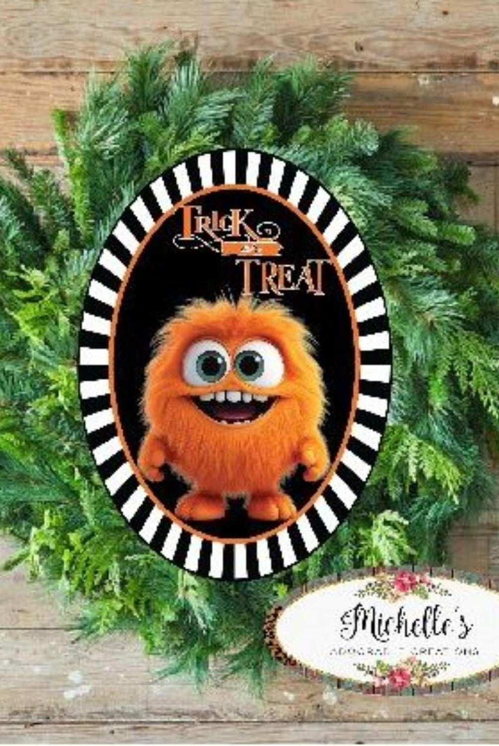 Trick or Treat Orange Furry Monster Sign