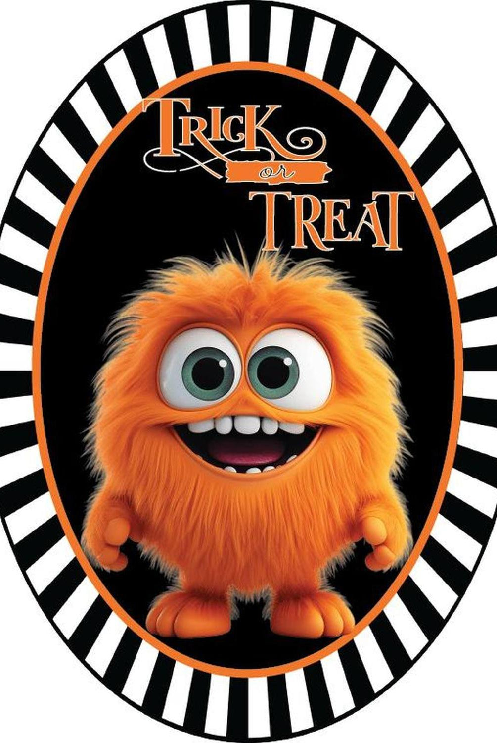 Trick or Treat Orange Furry Monster Sign