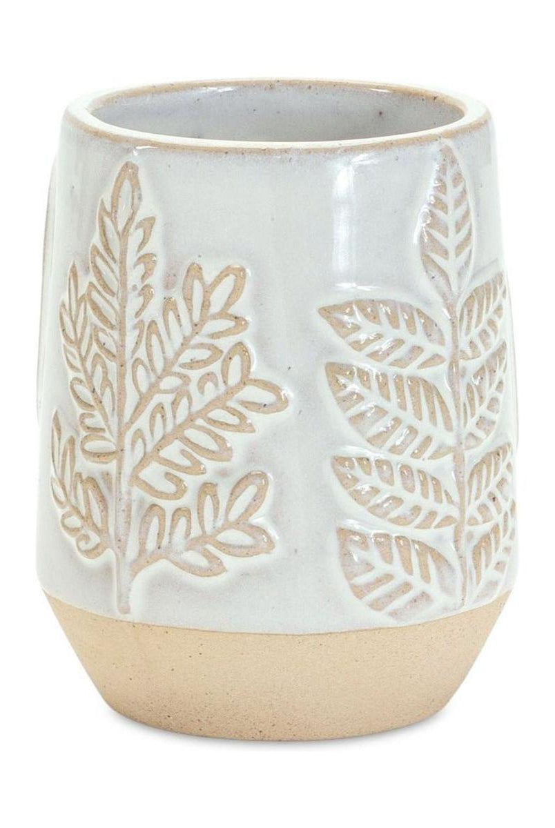 Shop For Two Tone Porcelain Planter with Leaf Design (Set of 2) at Michelle's aDOORable Creations