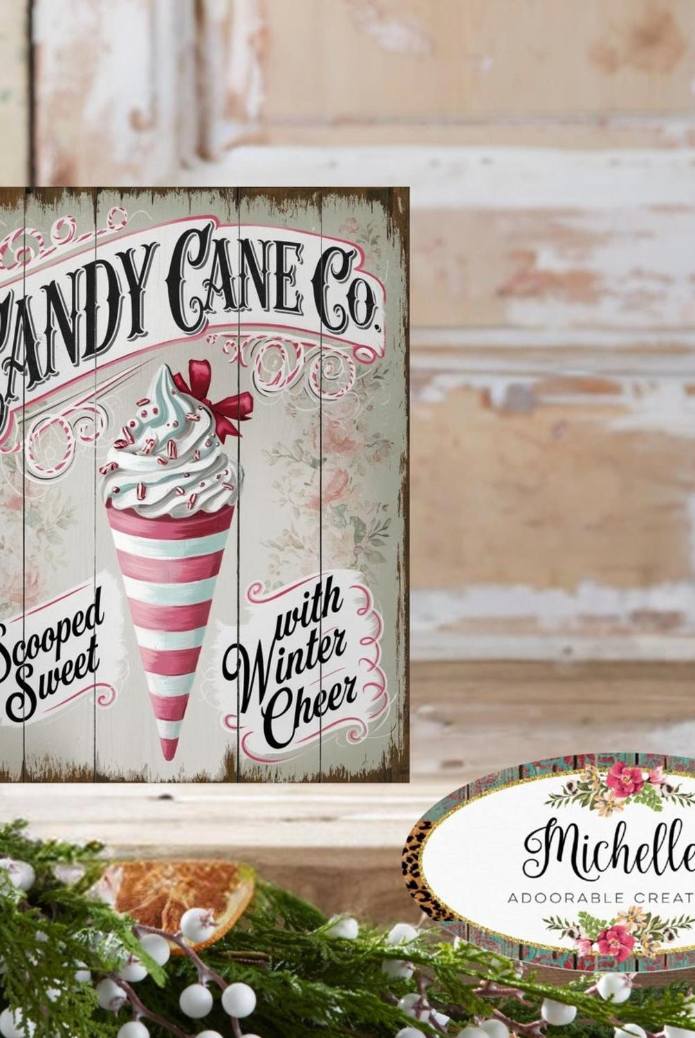 Vintage Candy Cane Co Christmas Sign