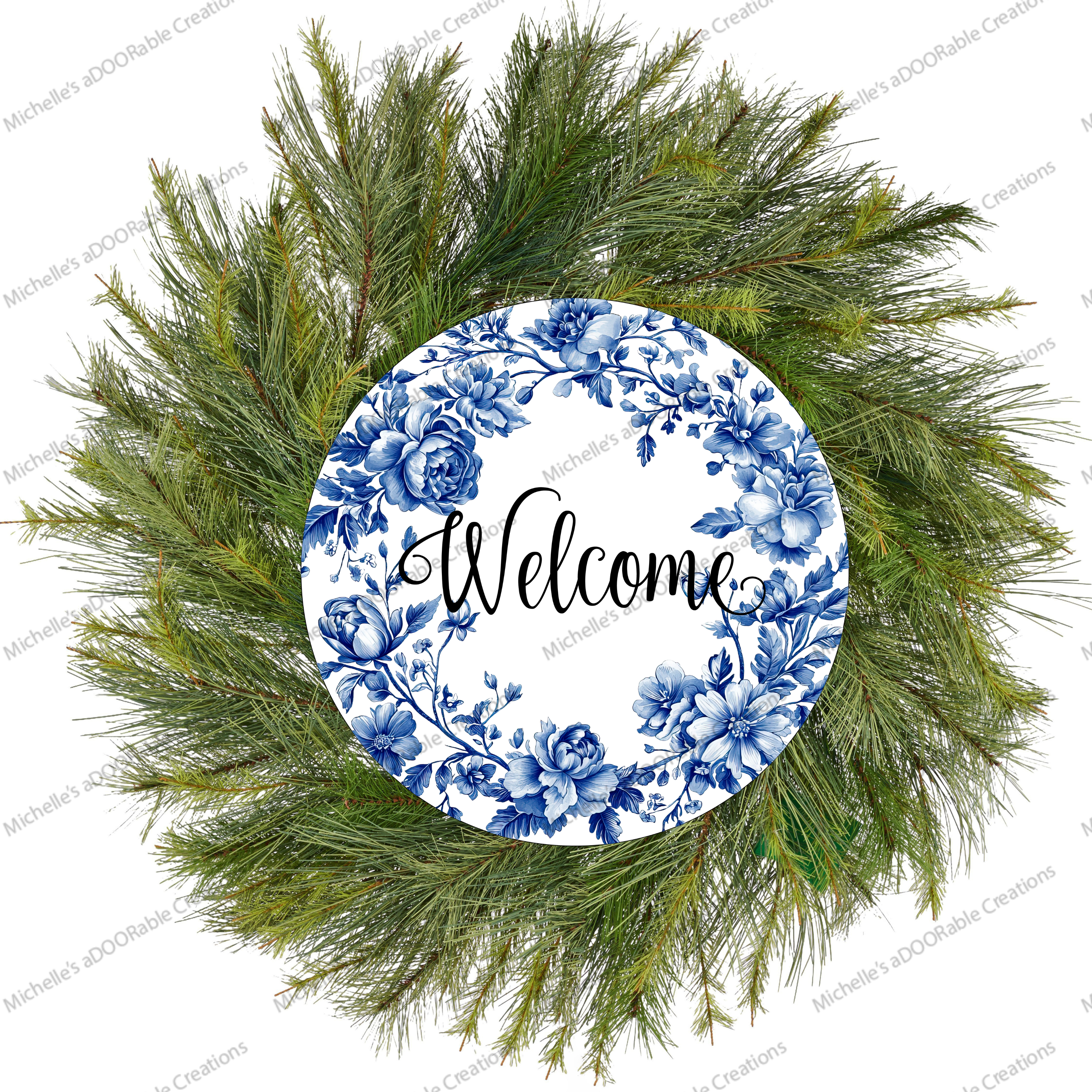Shop For Welcome Blue Floral Round Sign