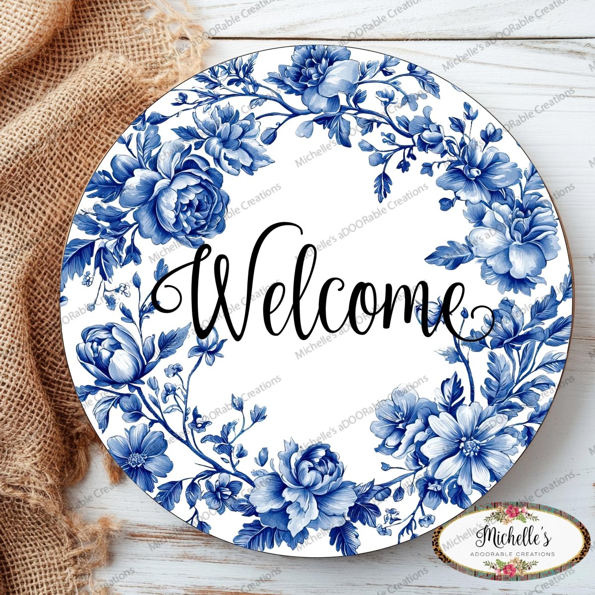 Shop For Welcome Blue Floral Round Sign