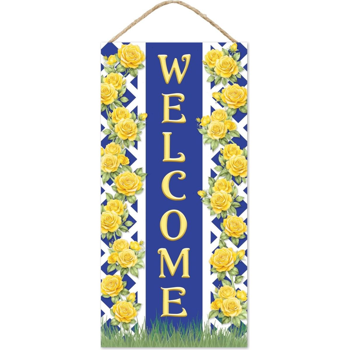 Shop For Welcome Blue Yellow Trellis Rose Sign at Michelle's aDOORable Creations