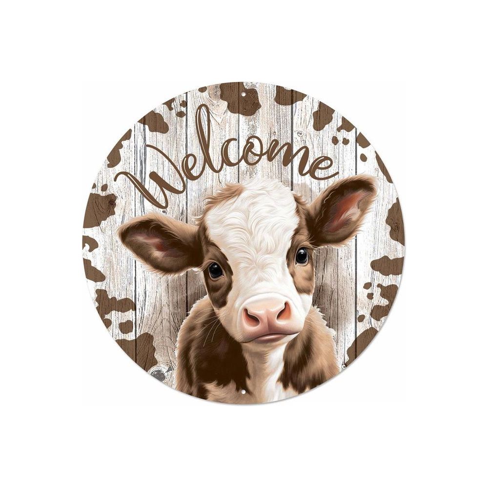 Shop For Welcome Brown Calf Round Sign at Michelle's aDOORable Creations