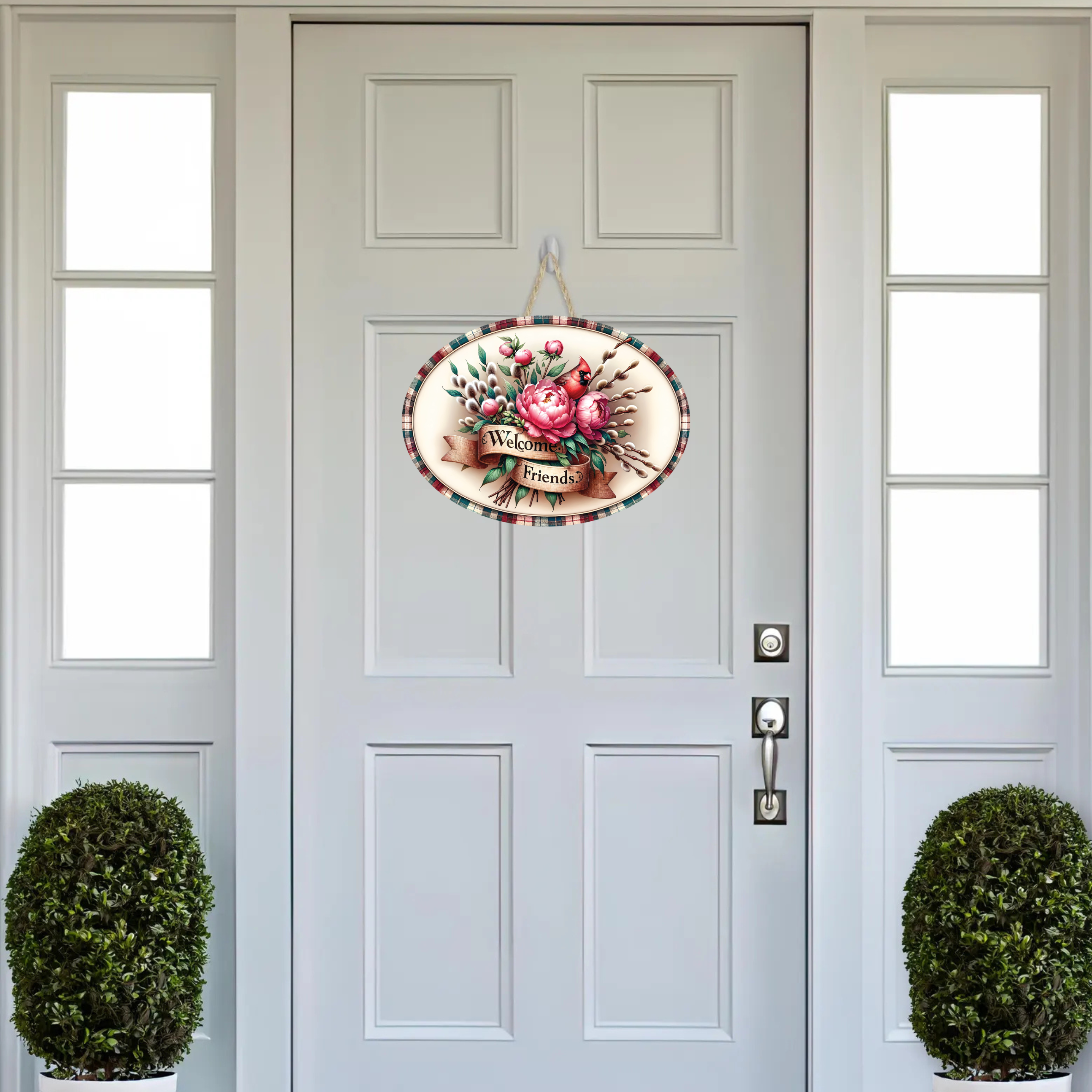 Shop For Welcome Friends Cardinal Peonies Oval Sign