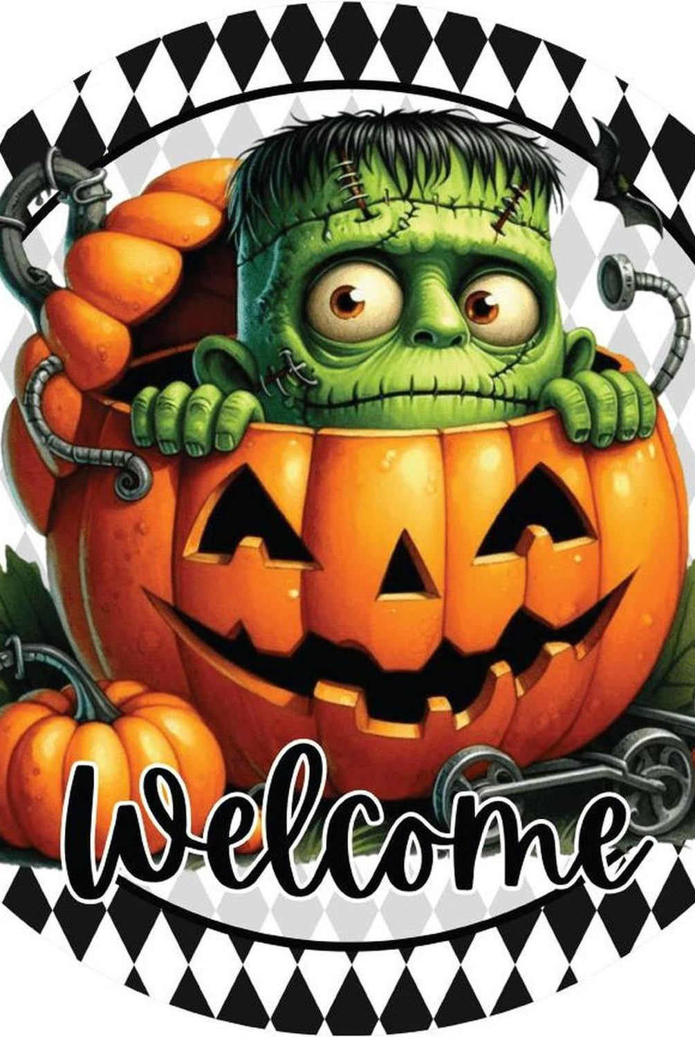 Welcome Halloween Frankenstein Pumpkin Sign