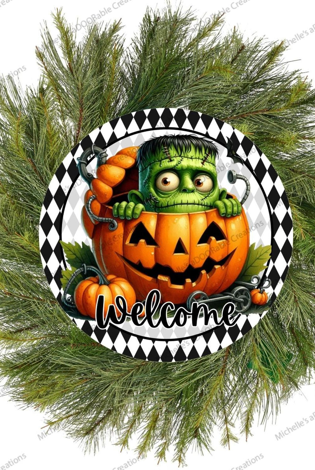 Welcome Halloween Frankenstein Pumpkin Sign