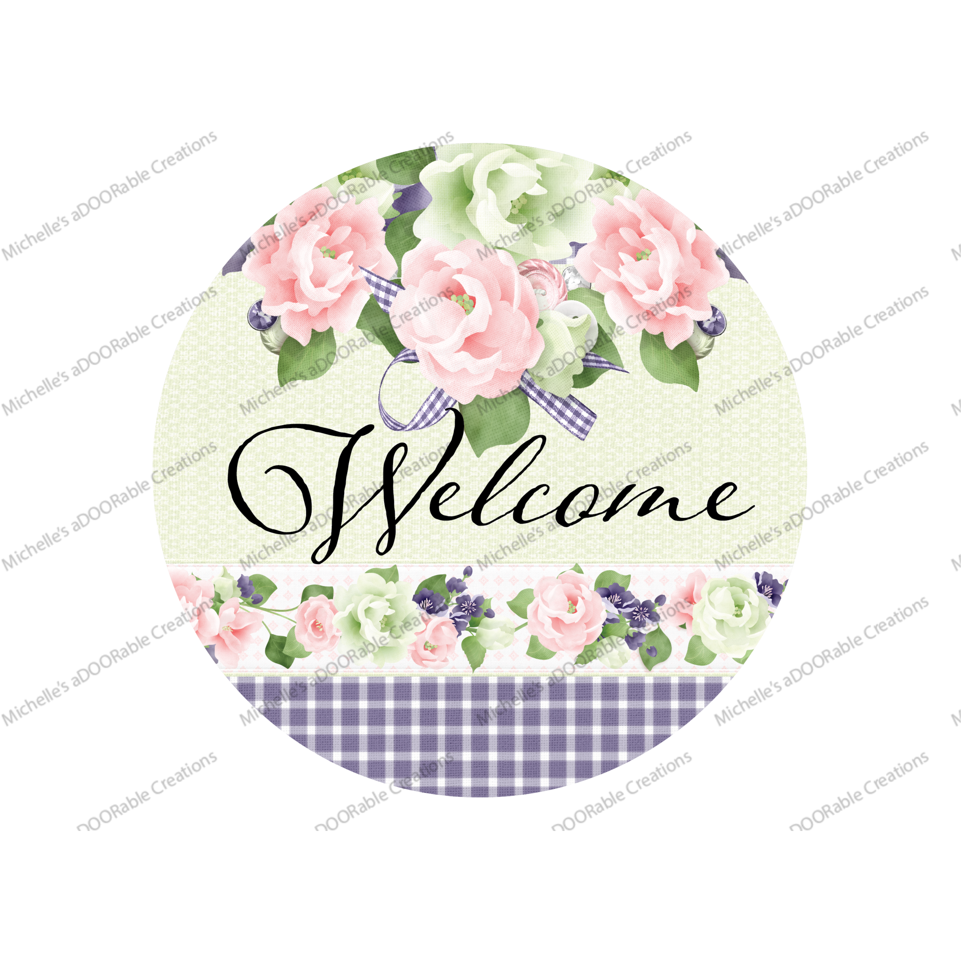 Shop For Welcome Purple Gingham Floral Round Sign