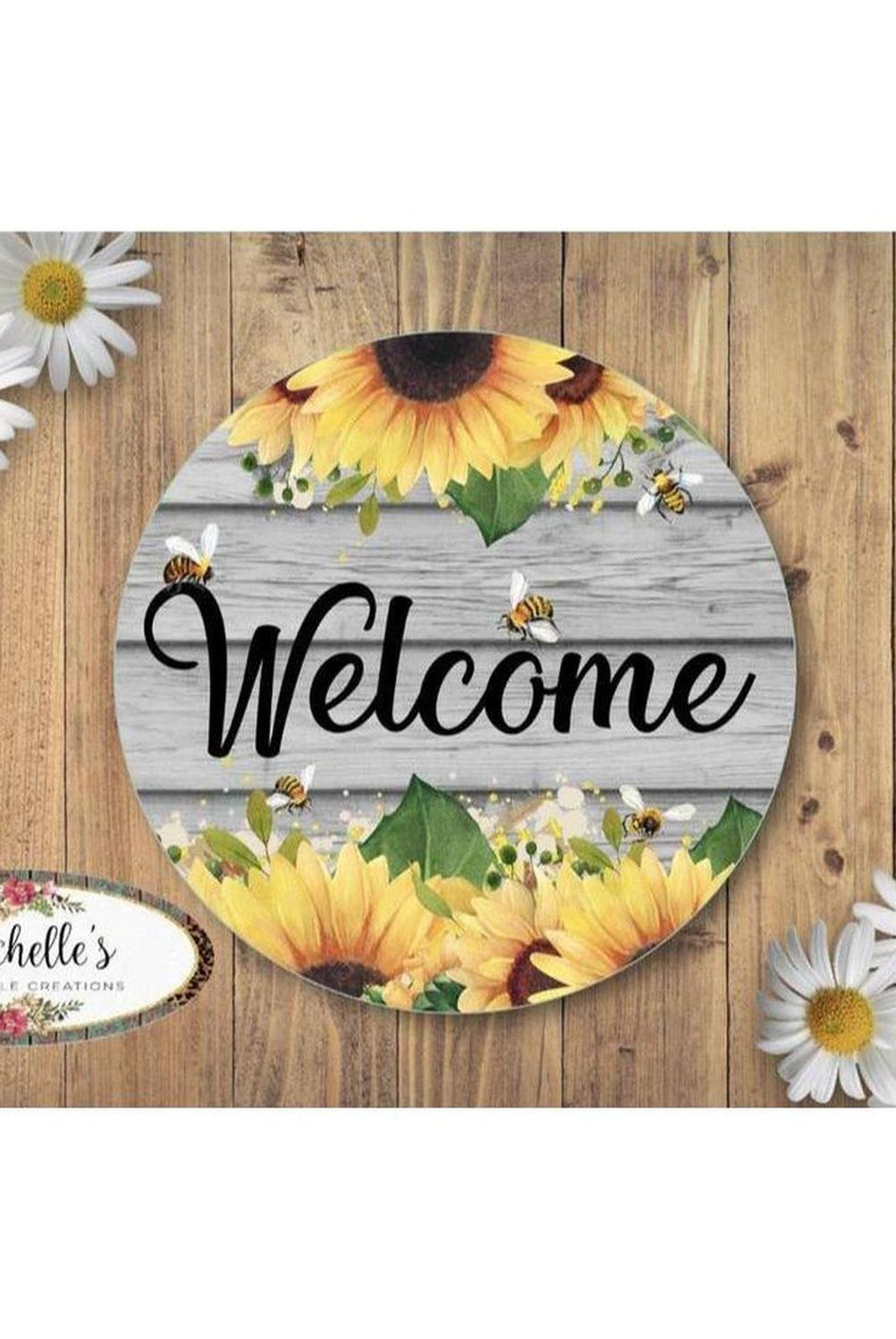 Welcome Sunflower Bumble Bee Round Sign