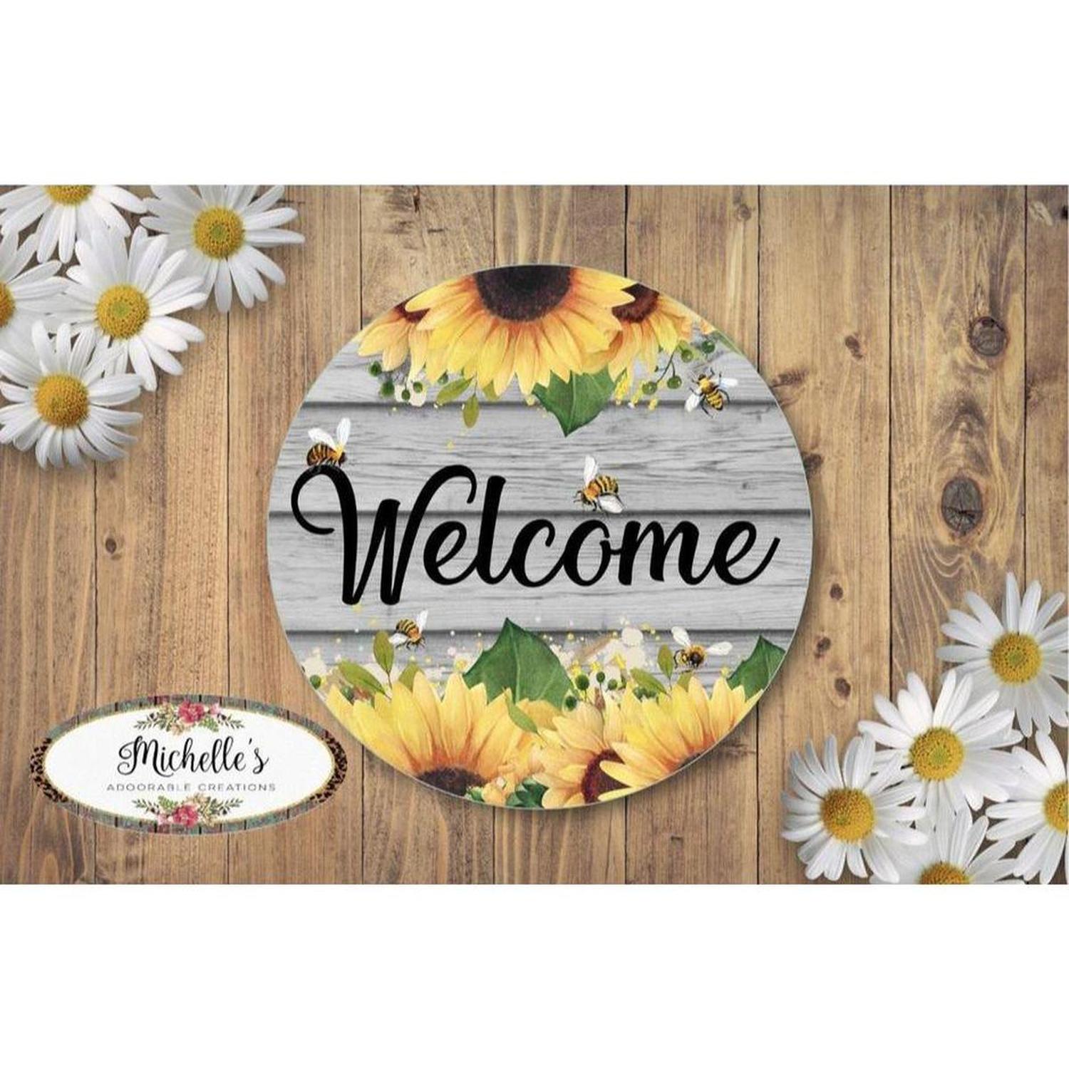 Shop For Welcome Sunflower Bumble Bee Round Sign