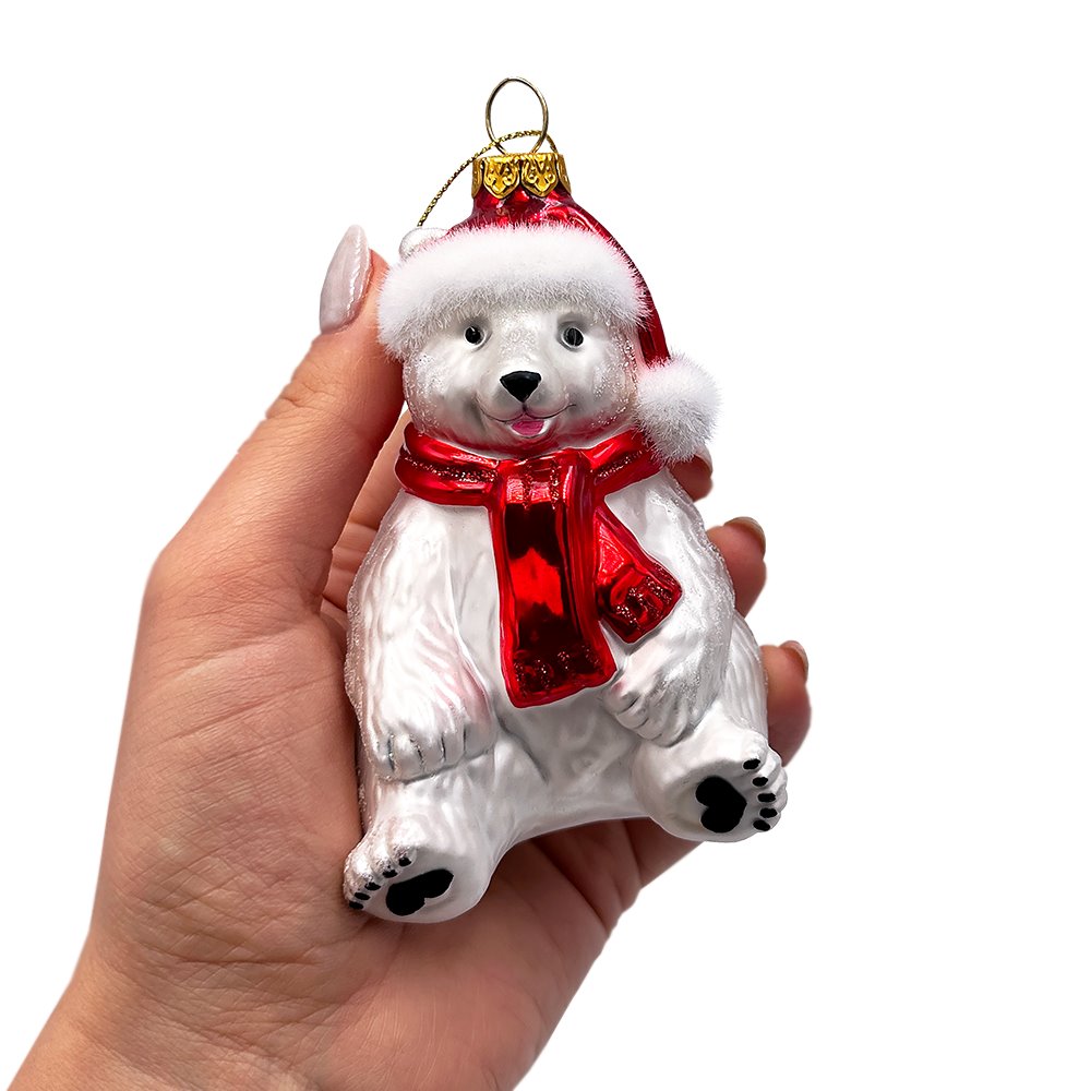 Shop For White Polar Bear Glass Christmas Ornament