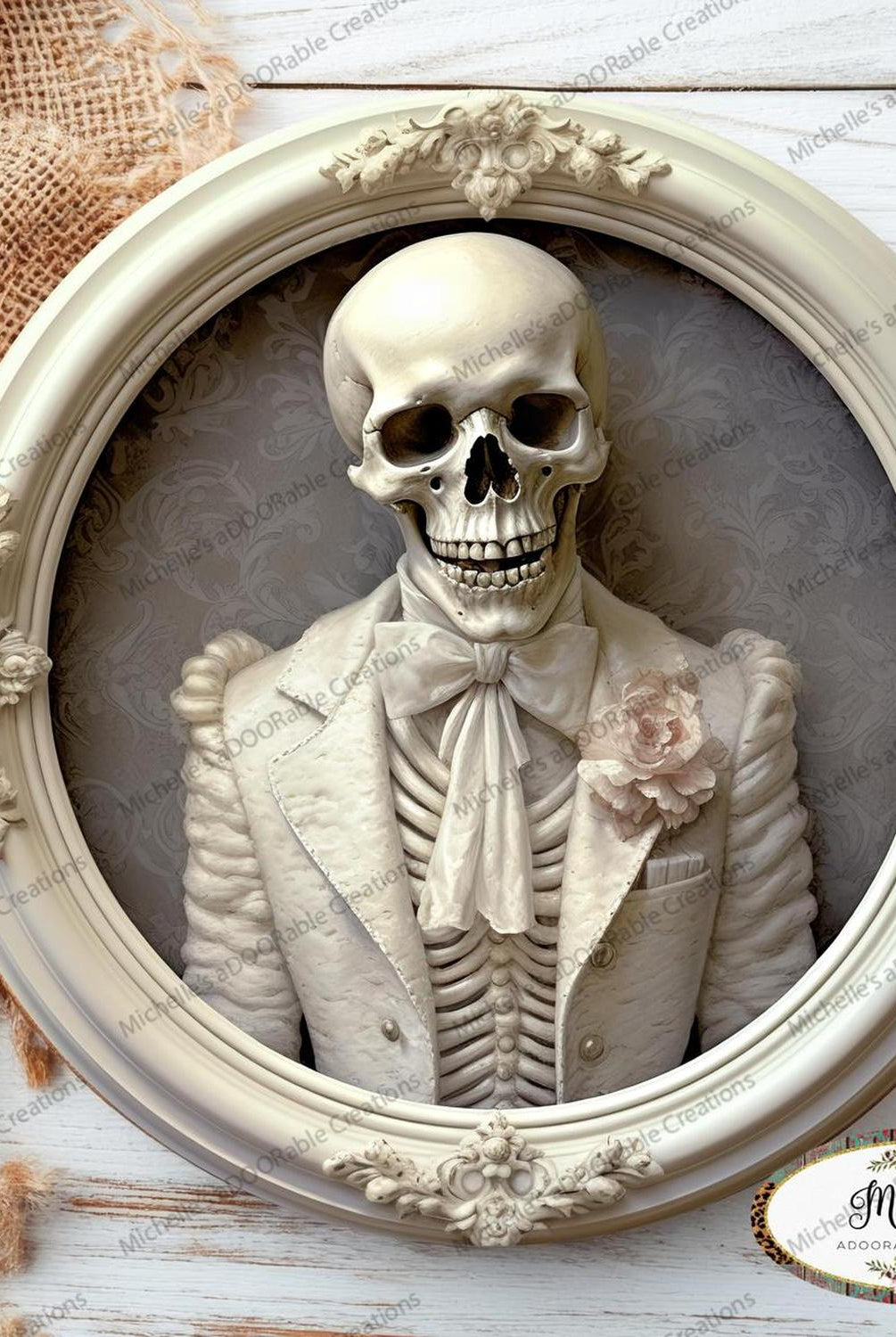 White Skeleton Groom Portrait Sign
