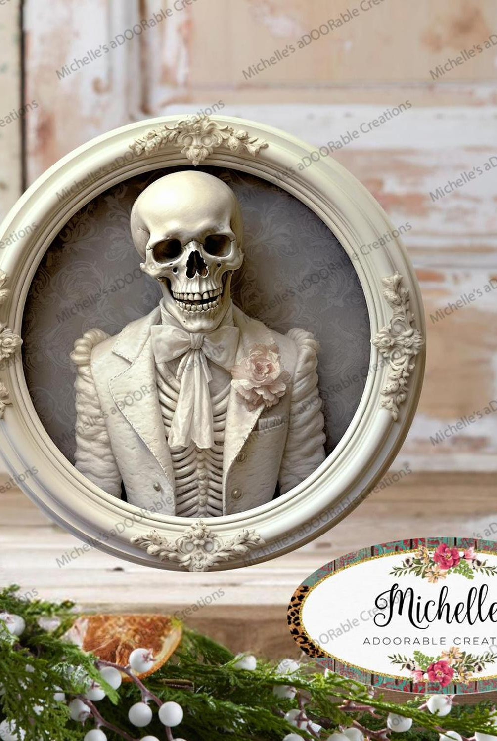 White Skeleton Groom Portrait Sign