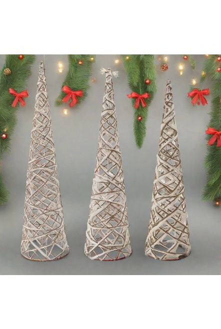 Cream and Tan Yarn Cone Trees (Set of 3) - Michelle's aDOORable Creations - Christmas Decor