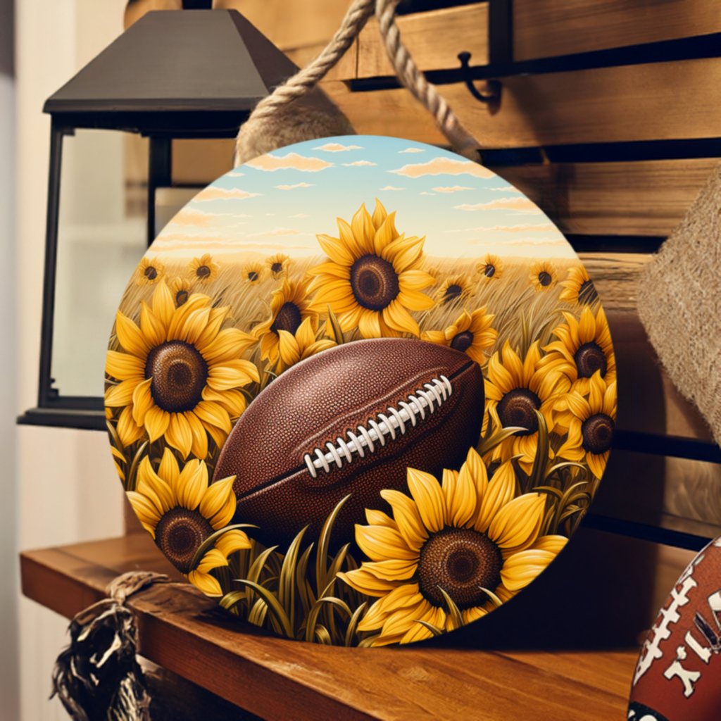 Shop For Fall Sunflower Football Round Sign at Michelle's aDOORable Creations