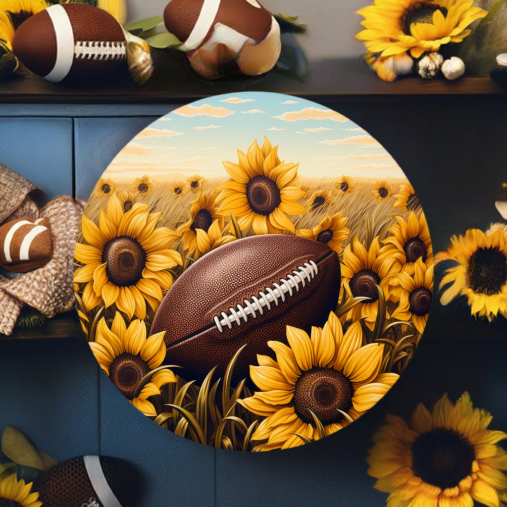 Shop For Fall Sunflower Football Round Sign at Michelle's aDOORable Creations