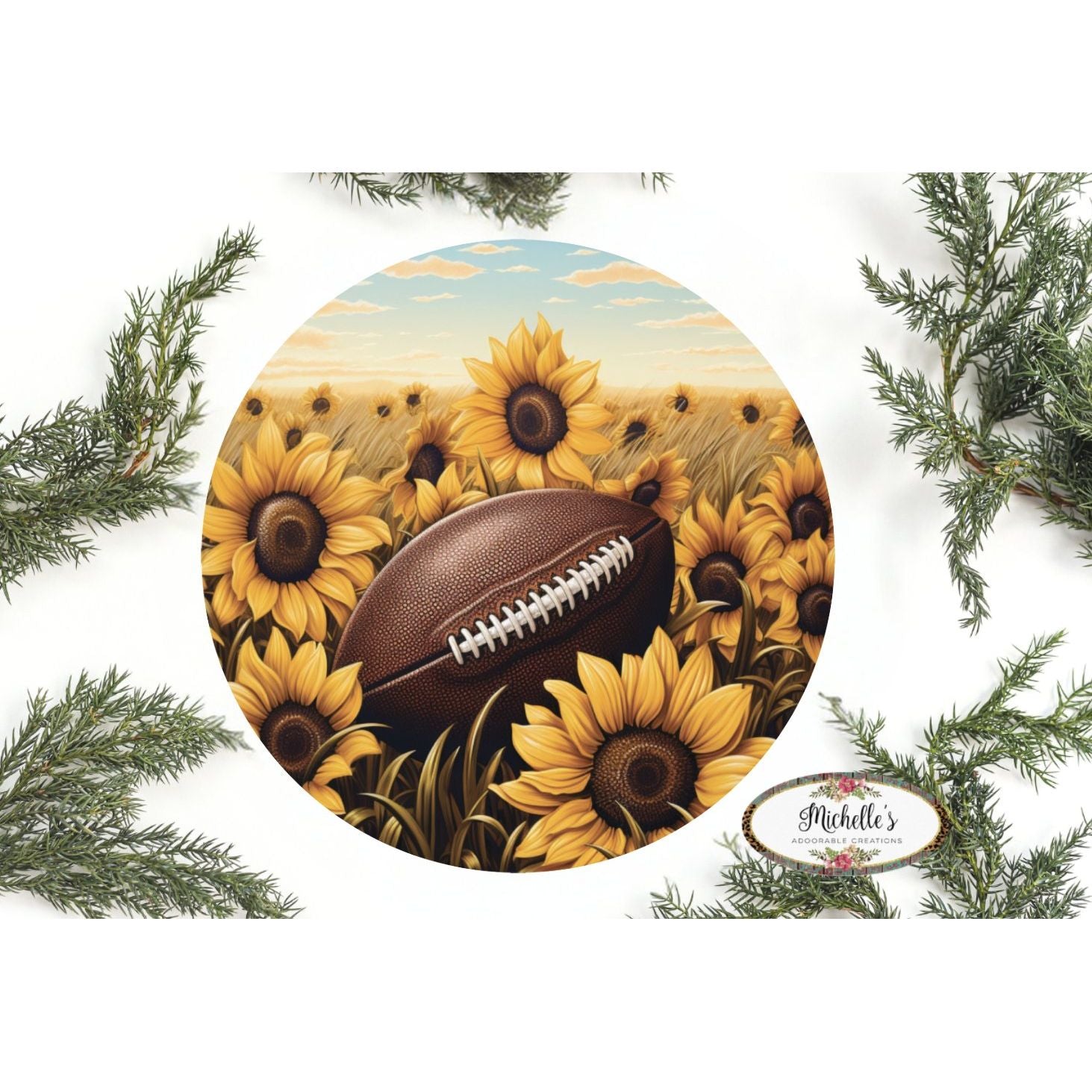 Shop For Fall Sunflower Football Round Sign at Michelle's aDOORable Creations