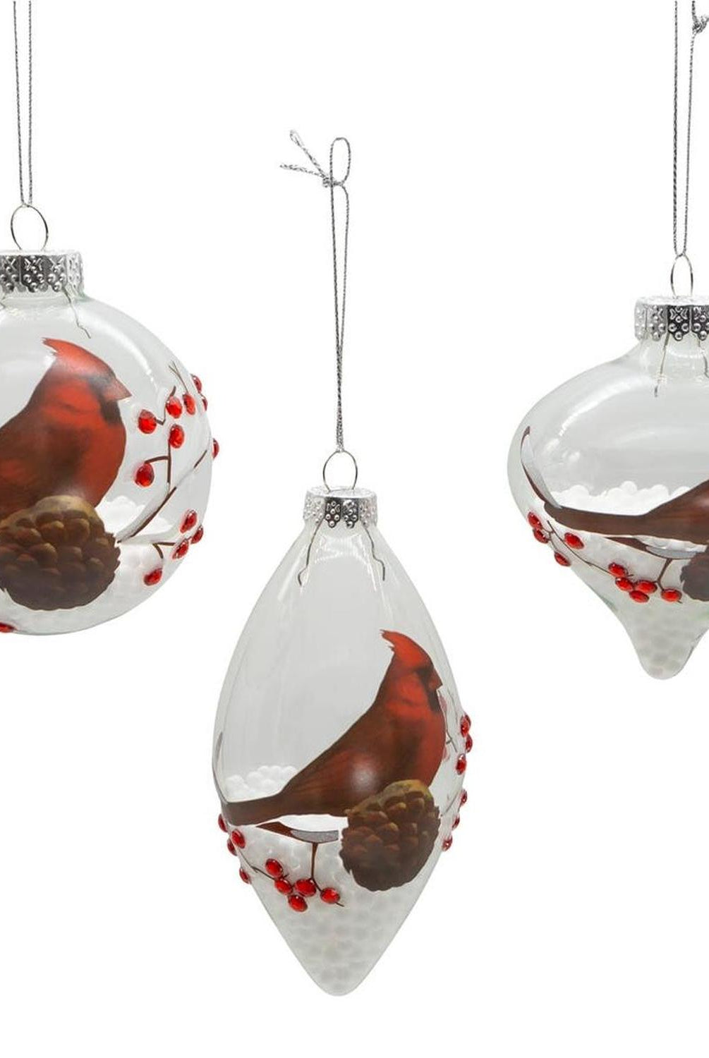 Kurt Adler 80MM Glass Cardinal Ornaments, 3-Piece Set