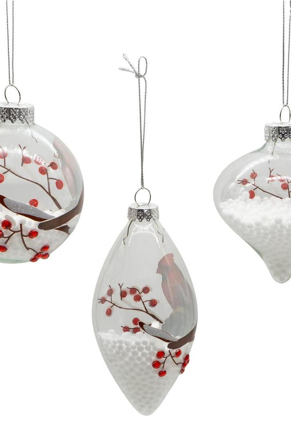 Kurt Adler 80MM Glass Cardinal Ornaments, 3-Piece Set