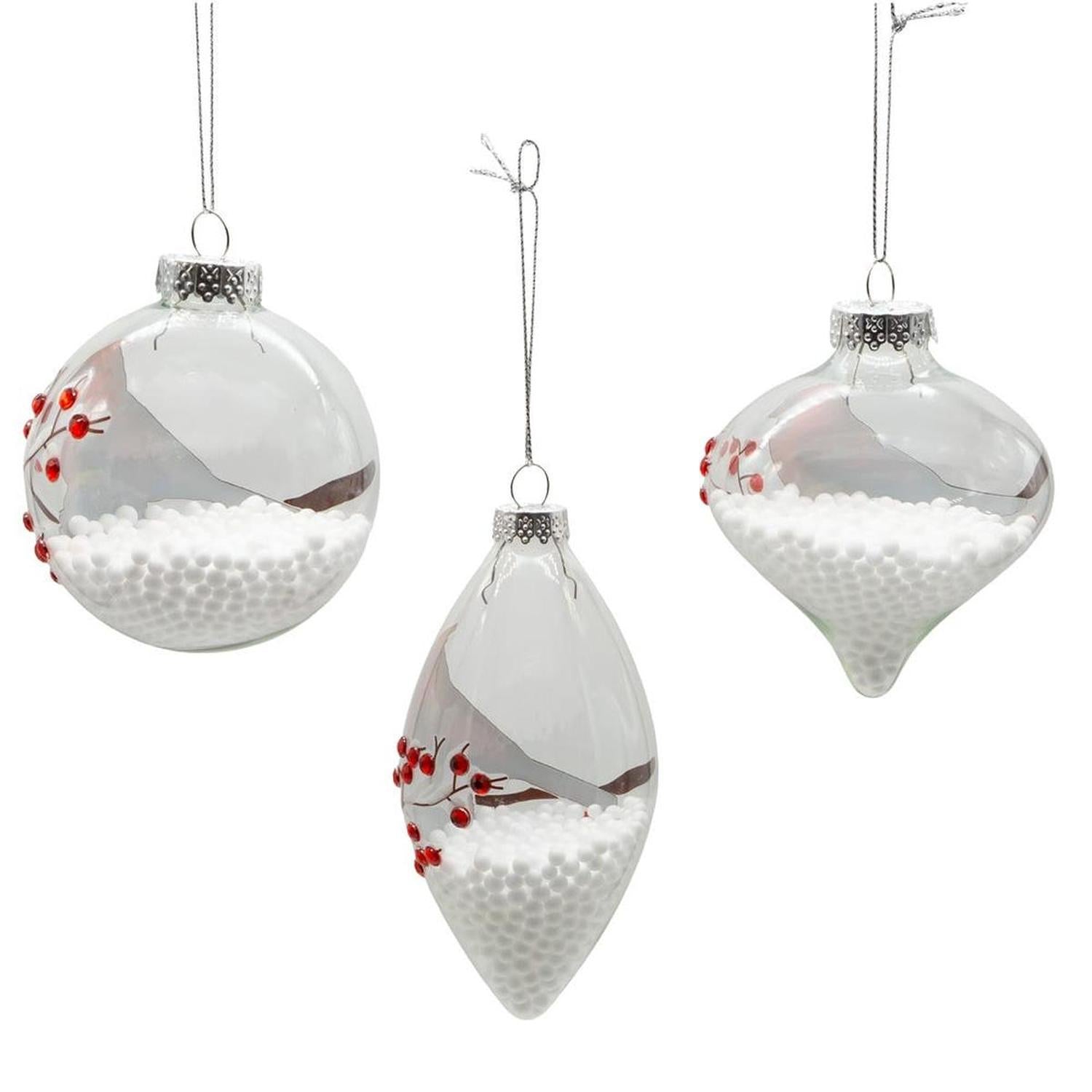 Kurt Adler 80MM Glass Cardinal Ornaments, 3-Piece Set