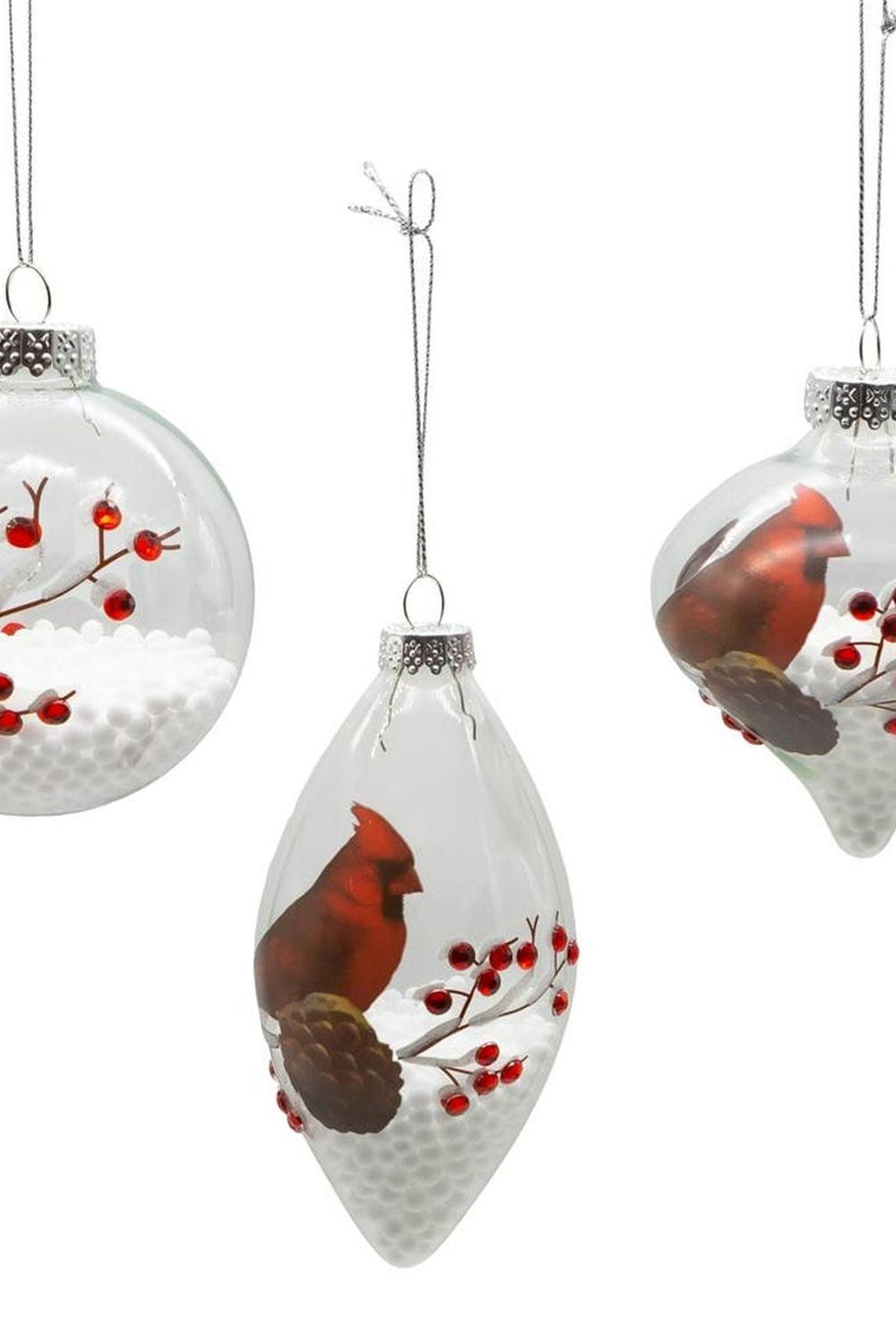 Kurt Adler 80MM Glass Cardinal Ornaments, 3-Piece Set