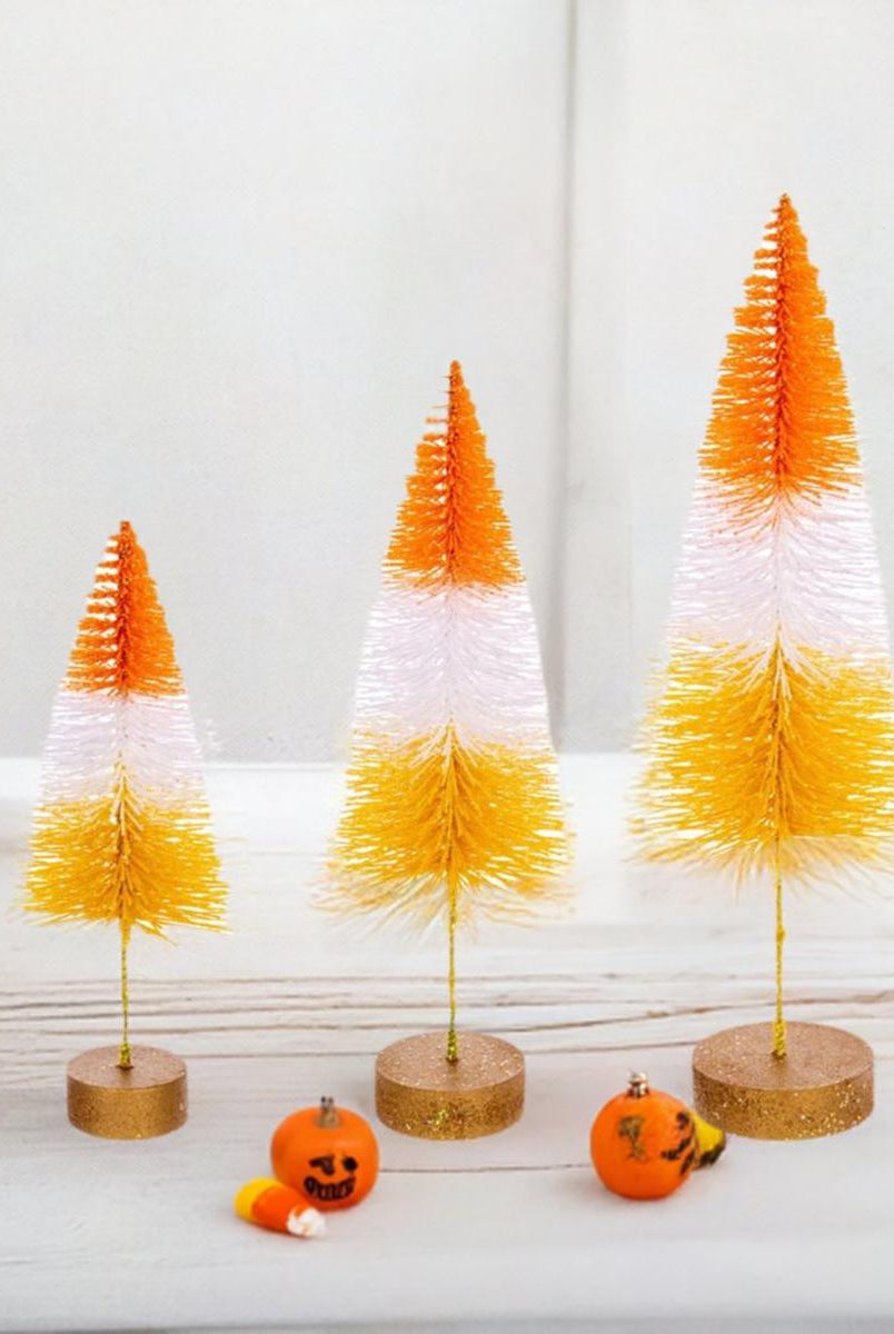 Shop For Halloween Orange Bottle Brush Tree (Set of 3) at Michelle's aDOORable Creations