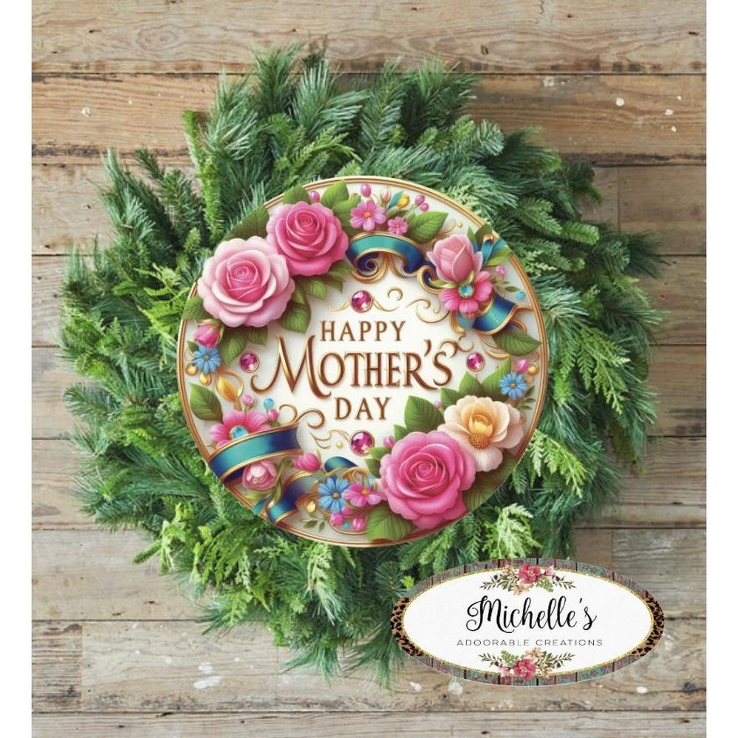 Shop For Happy Mother's Day Pink Jewel Round Sign at Michelle's aDOORable Creations
